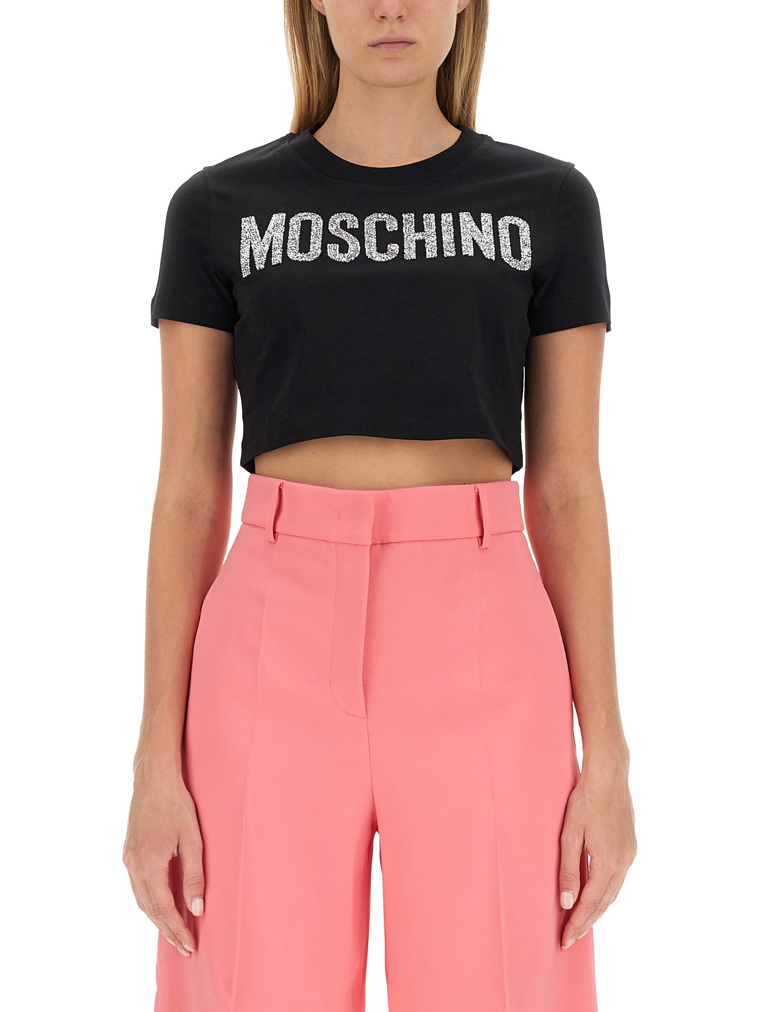 MOSCHINO CROPPED T-SHIRT WITH LOGO