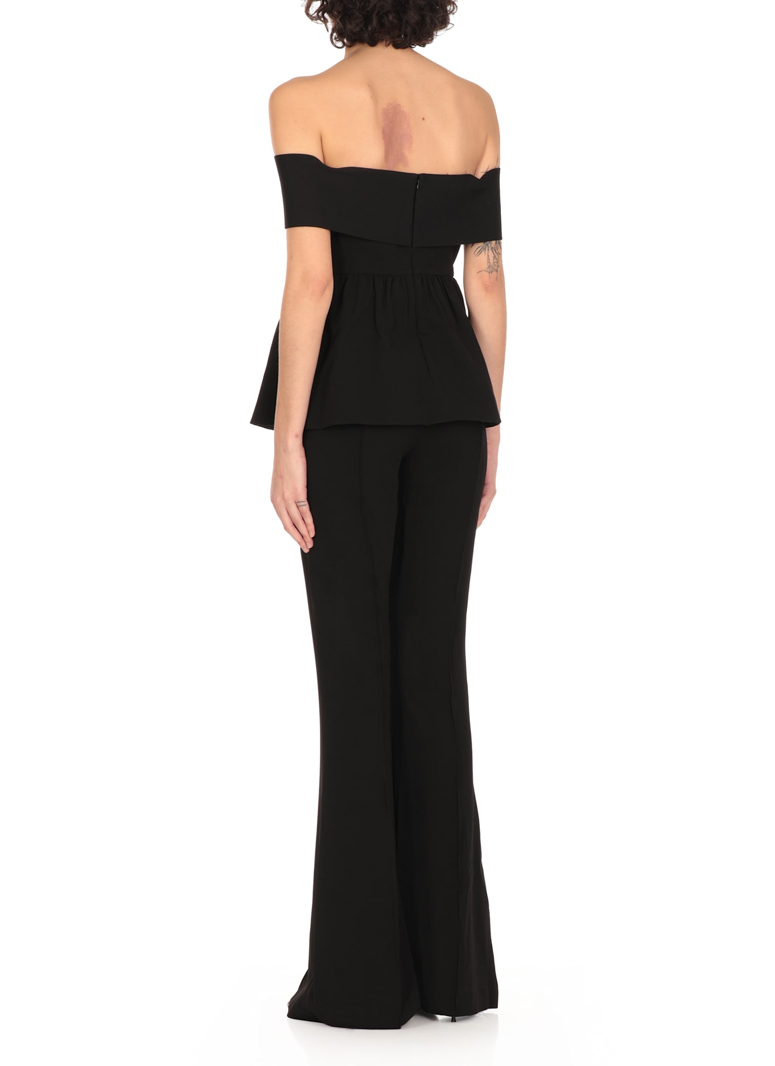 Self-portrait Black Crepe Off Shoulder Jumpsuit Black In Black