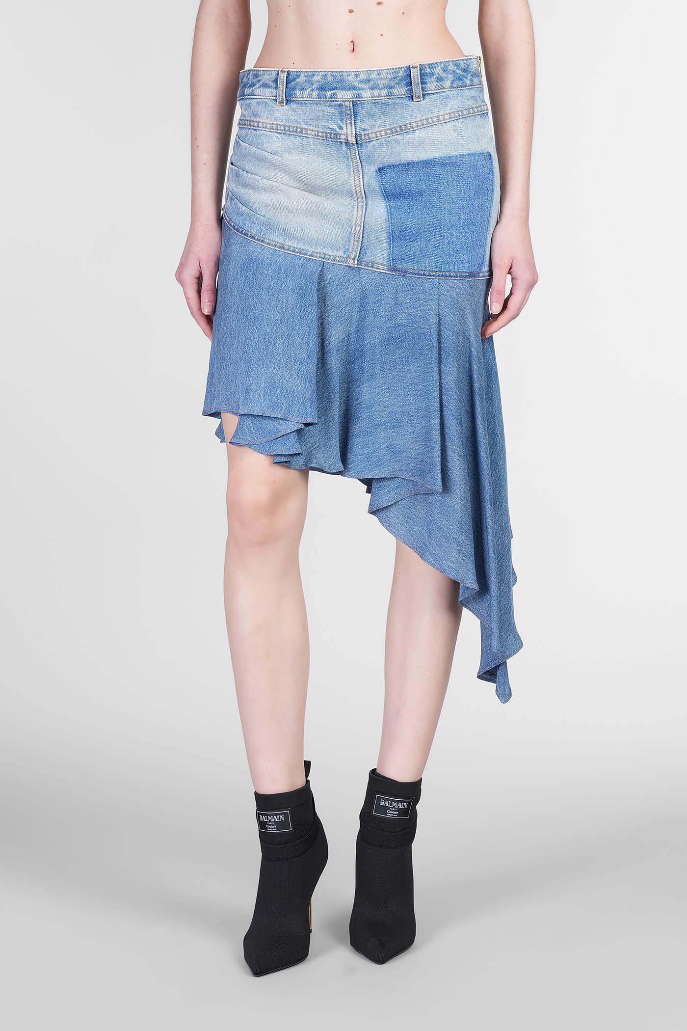 Balmain Skirt In Blue Cotton In Blue