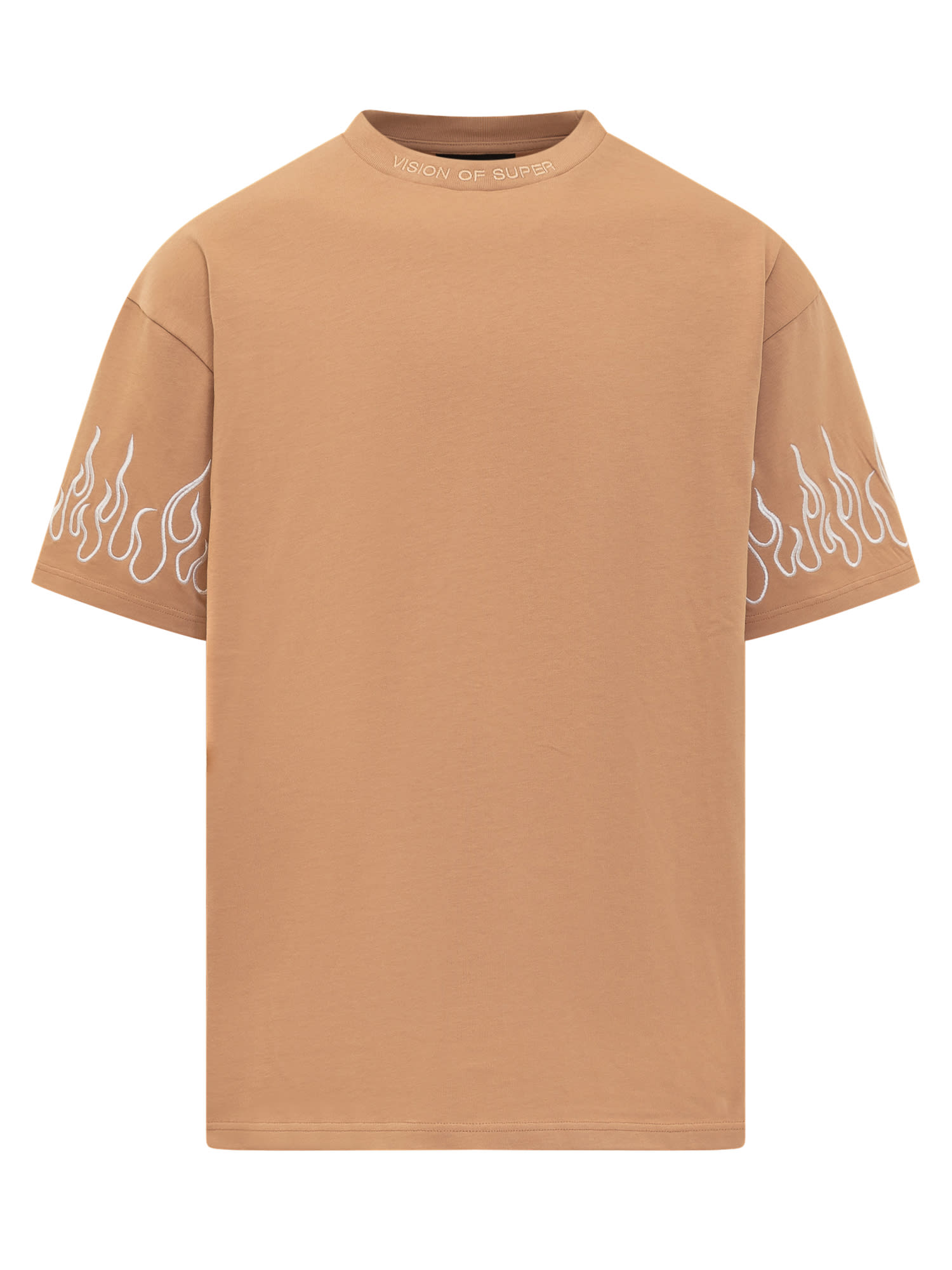 Vision Of Super Flame-embroidered Cotton T-shirt In Terracotta