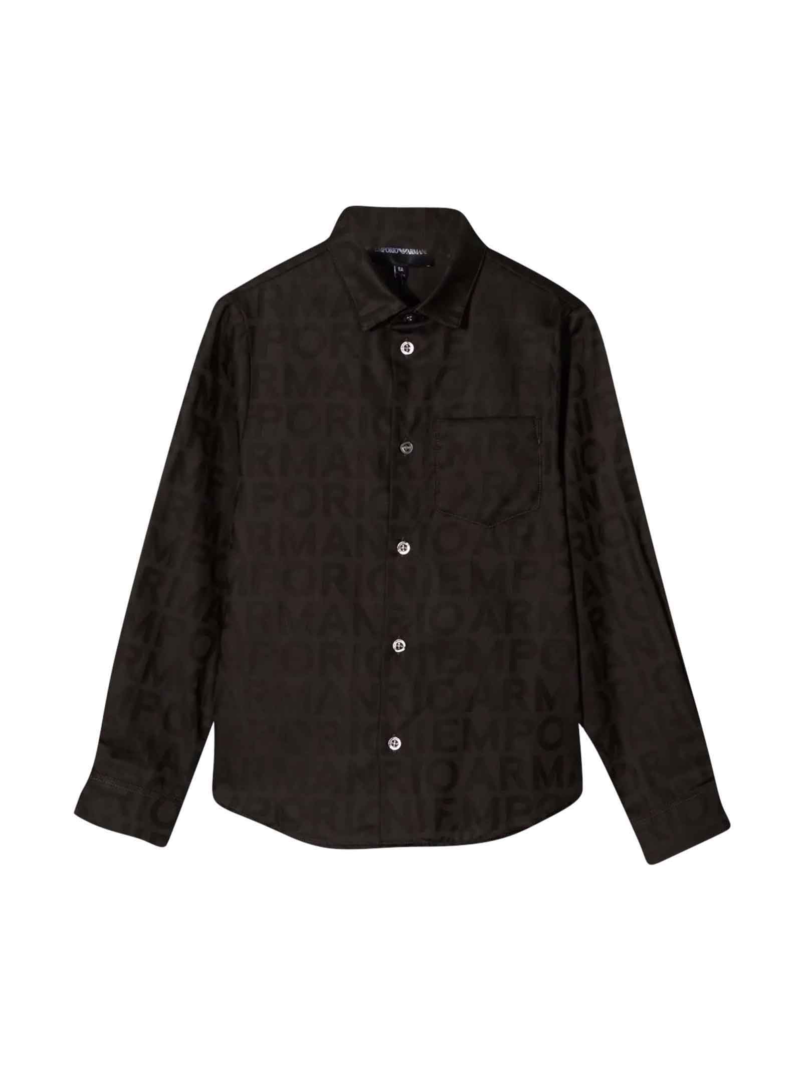 Emporio Armani Black Shirt With Logo Press, Round Hem And Button Closure