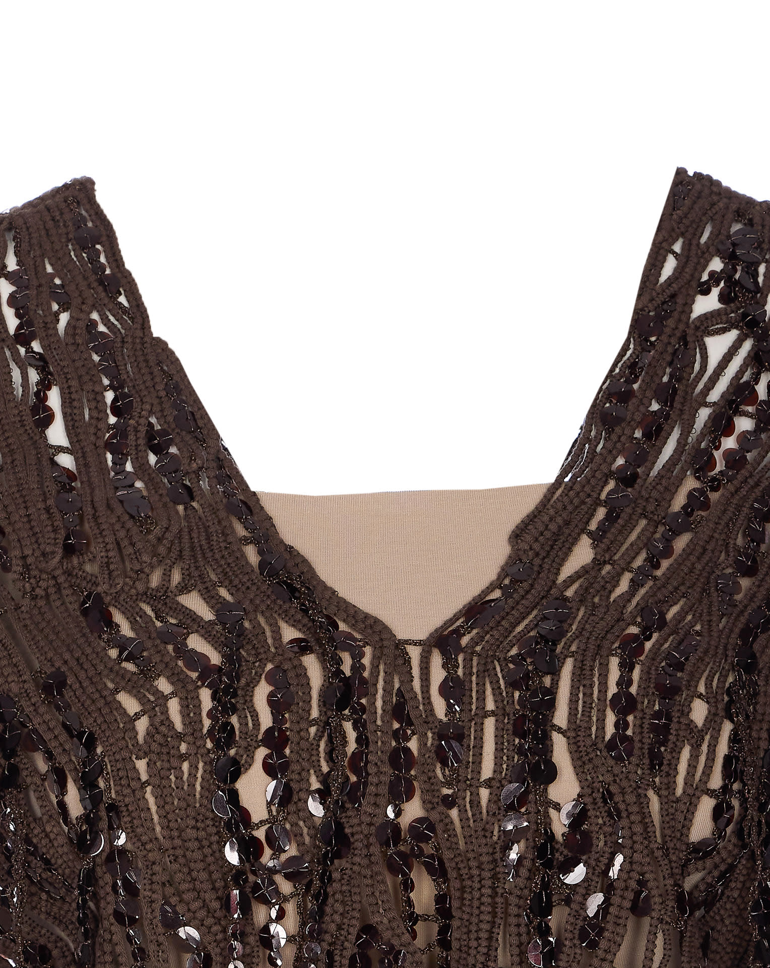 Brunello Cucinelli Women Brown Knit Dazzling Abstract Embroidery Top In Brown
