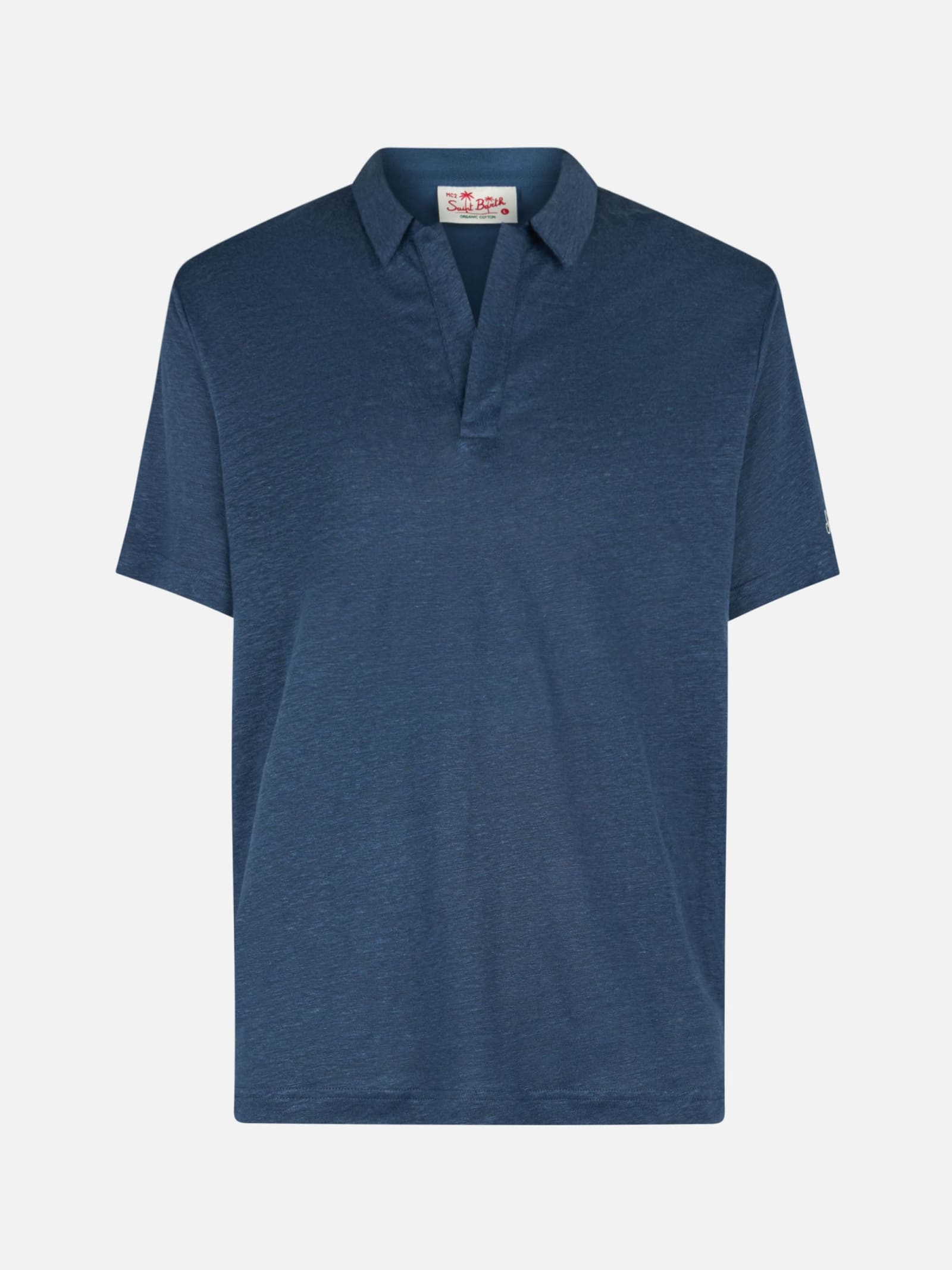 MC2 SAINT BARTH NAVY BLUE LINEN BUTTONLESS POLO SHIRT FRASER