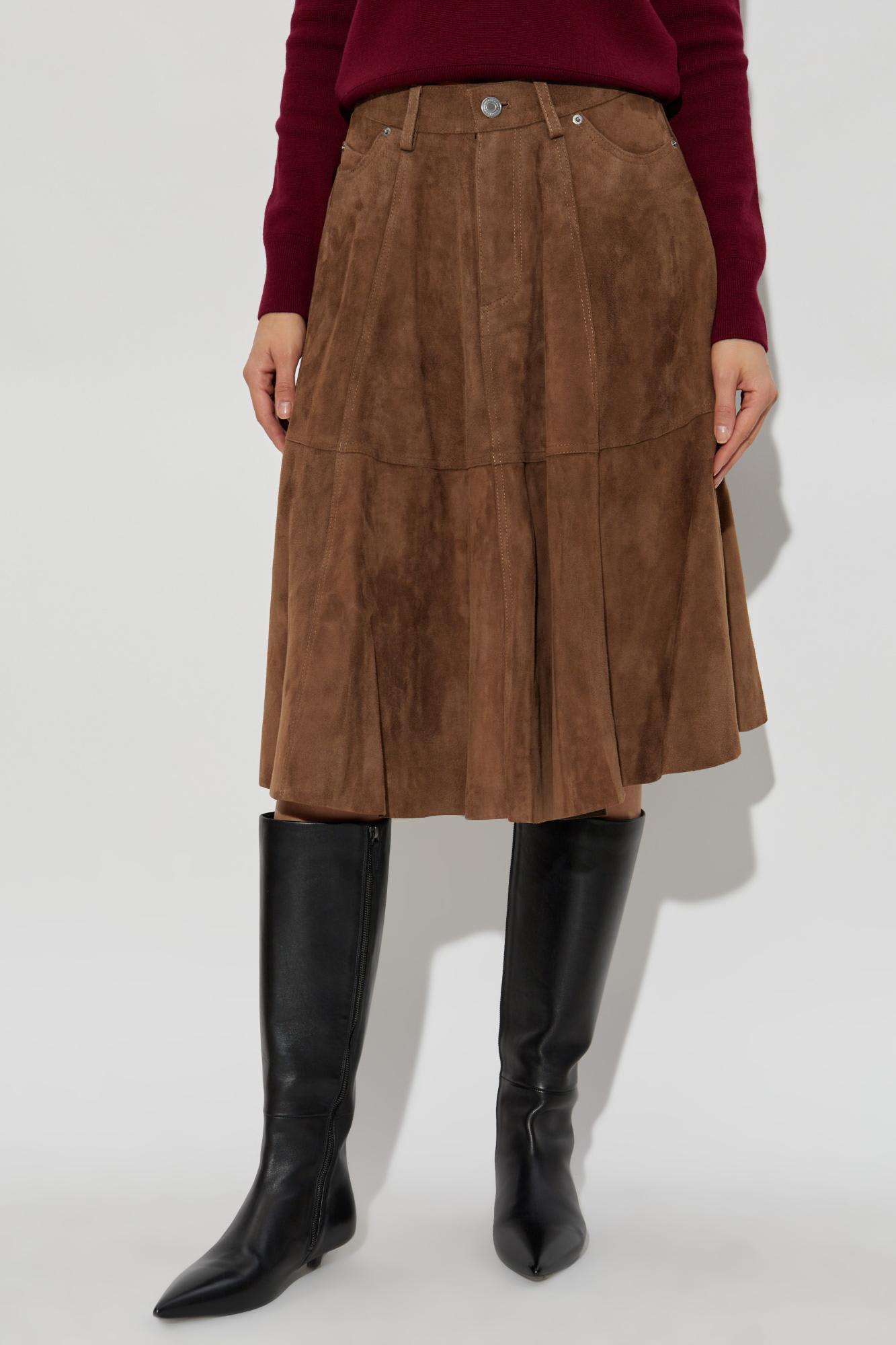 Ami Alexandre Mattiussi A-line Midi Suede Skirt With Side Pockets In Brown