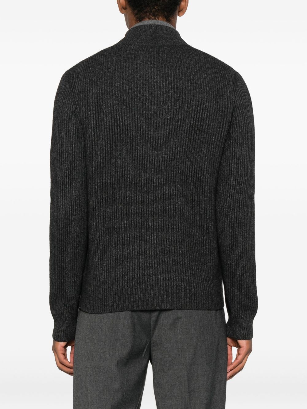 Corneliani Ribbed Cardigan With Zip In Black