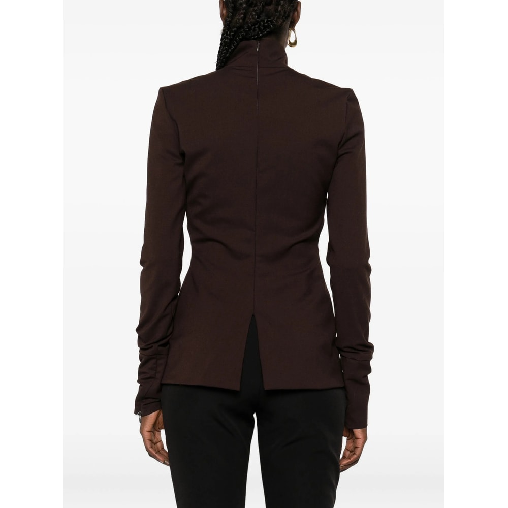 The Latest High-neck Long-sleeve Blouse In Brown