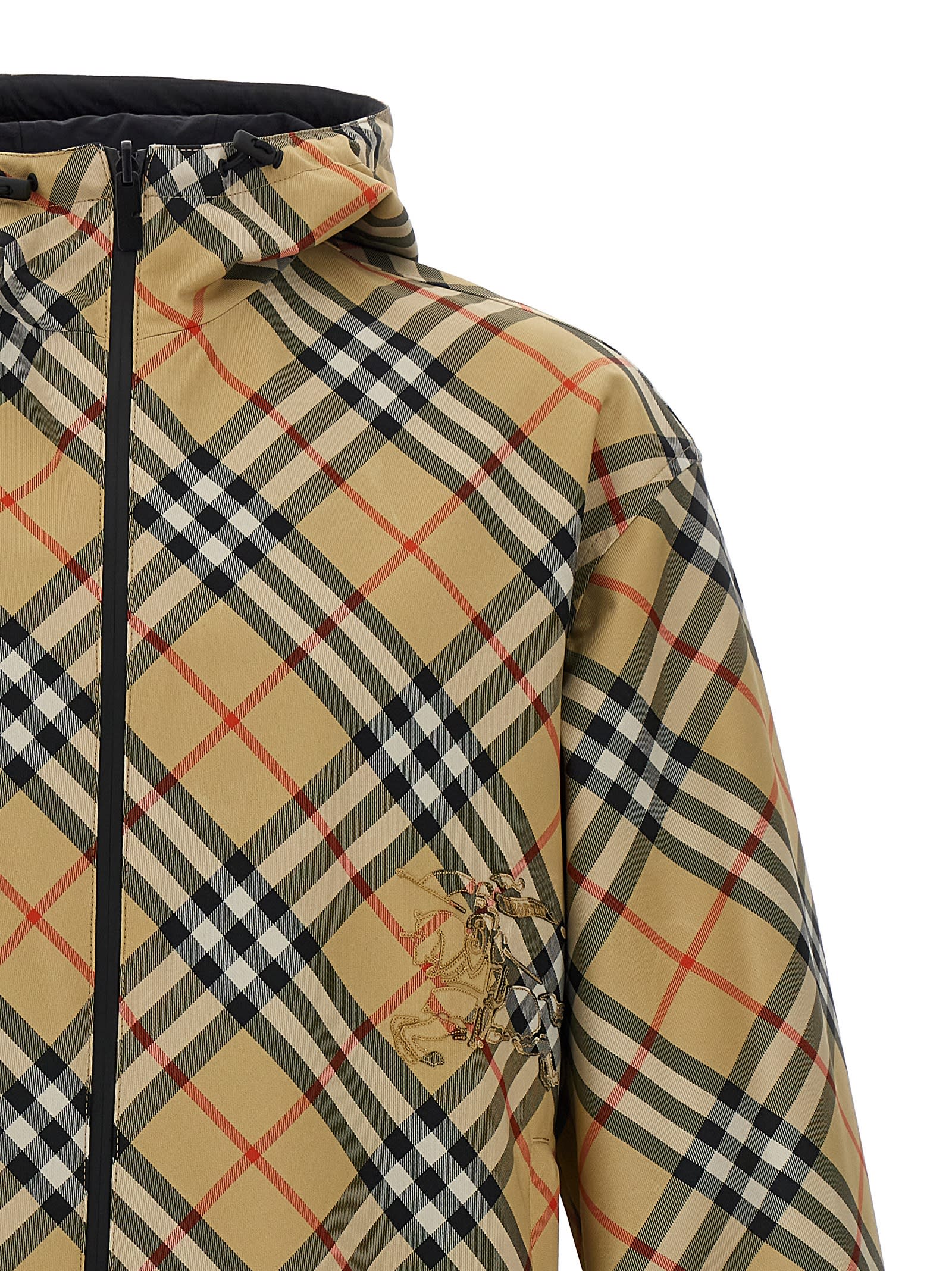 Burberry Beige Reversible Down Jacket With Hood And All-over Check Motif In Tech Fabric Man In Beige