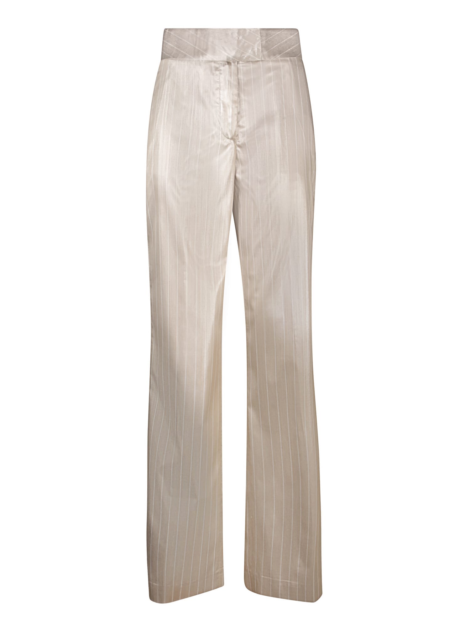 Shop Genny Satin Striped Sand Trousers In Beige