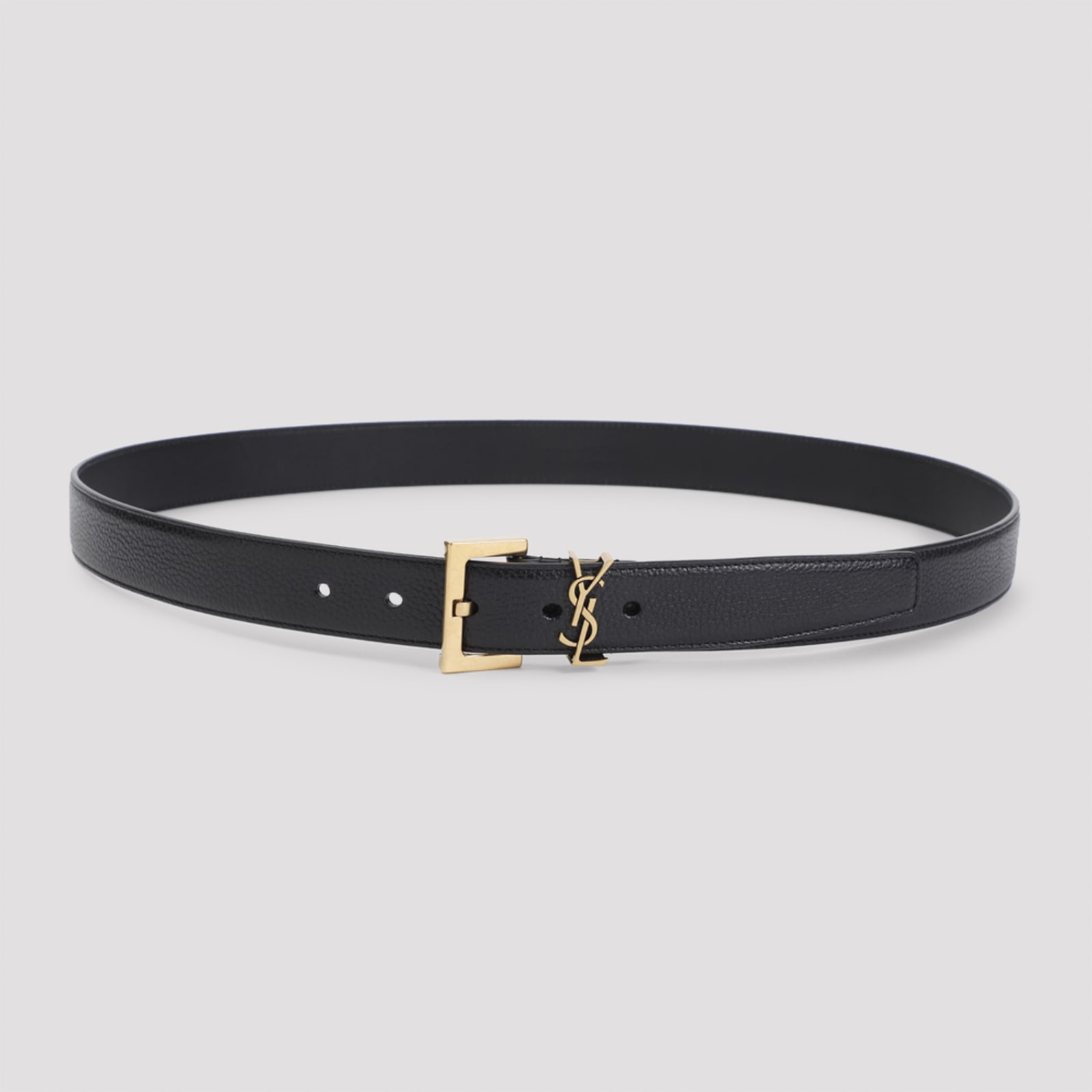 Saint Laurent Adjustable Belt Textured Gold-tone Buckle In Nero