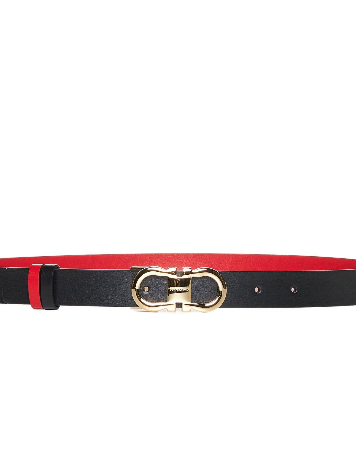 Shop Ferragamo Gancini-buckle Reversible Belt In Nero/flame Red