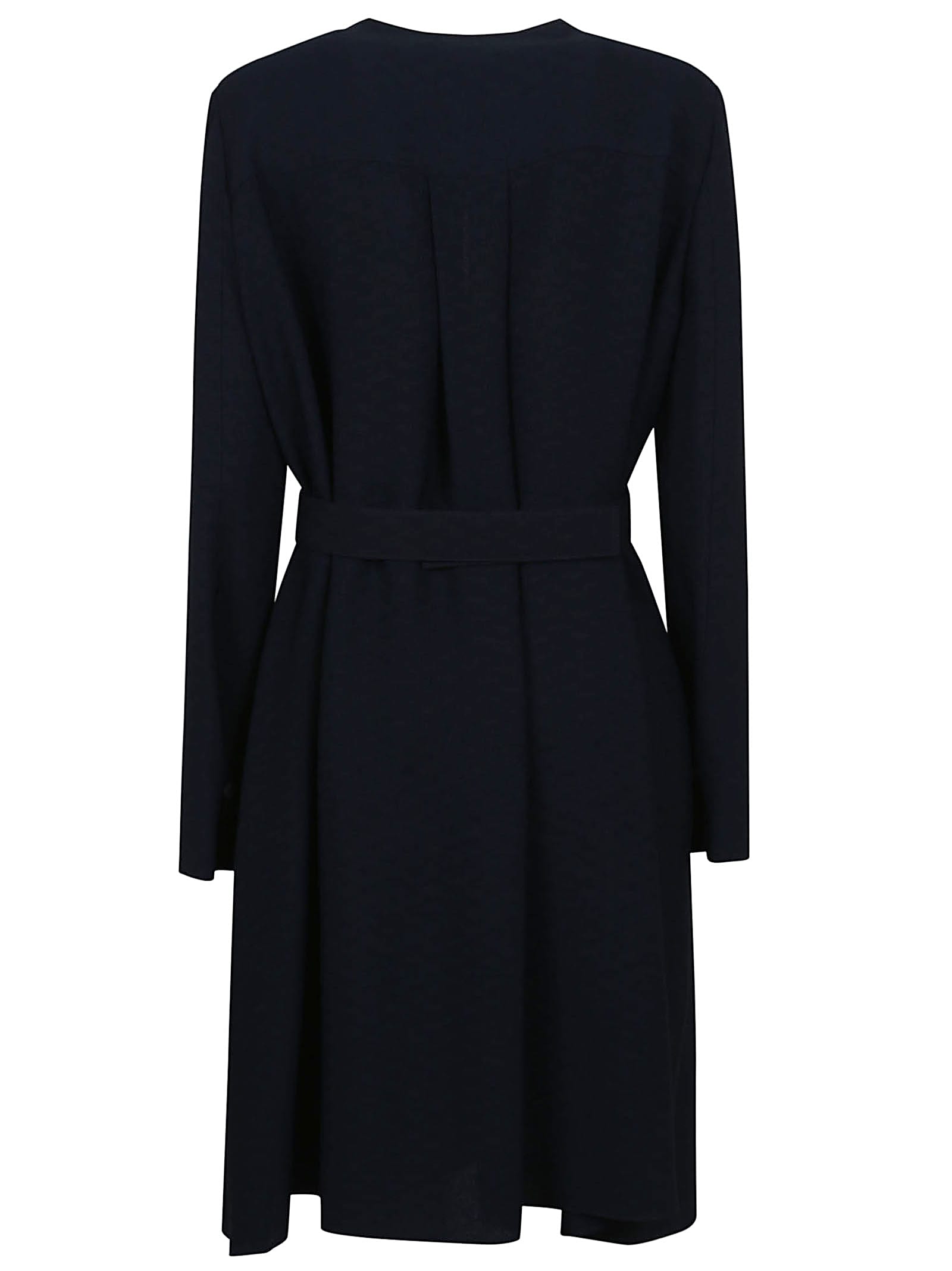 Emporio Armani Navy Blue Dress With Keyhole Neckline And Belted Waist In Blue