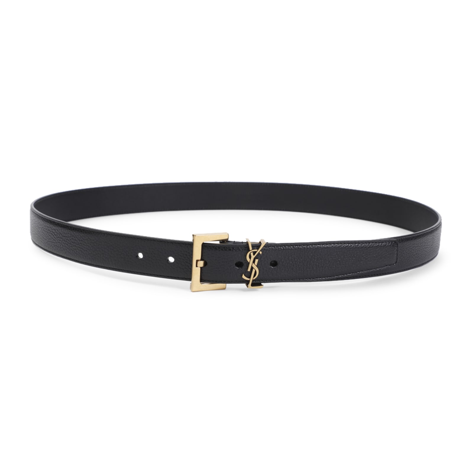 Saint Laurent Adjustable Belt Textured Gold-tone Buckle In