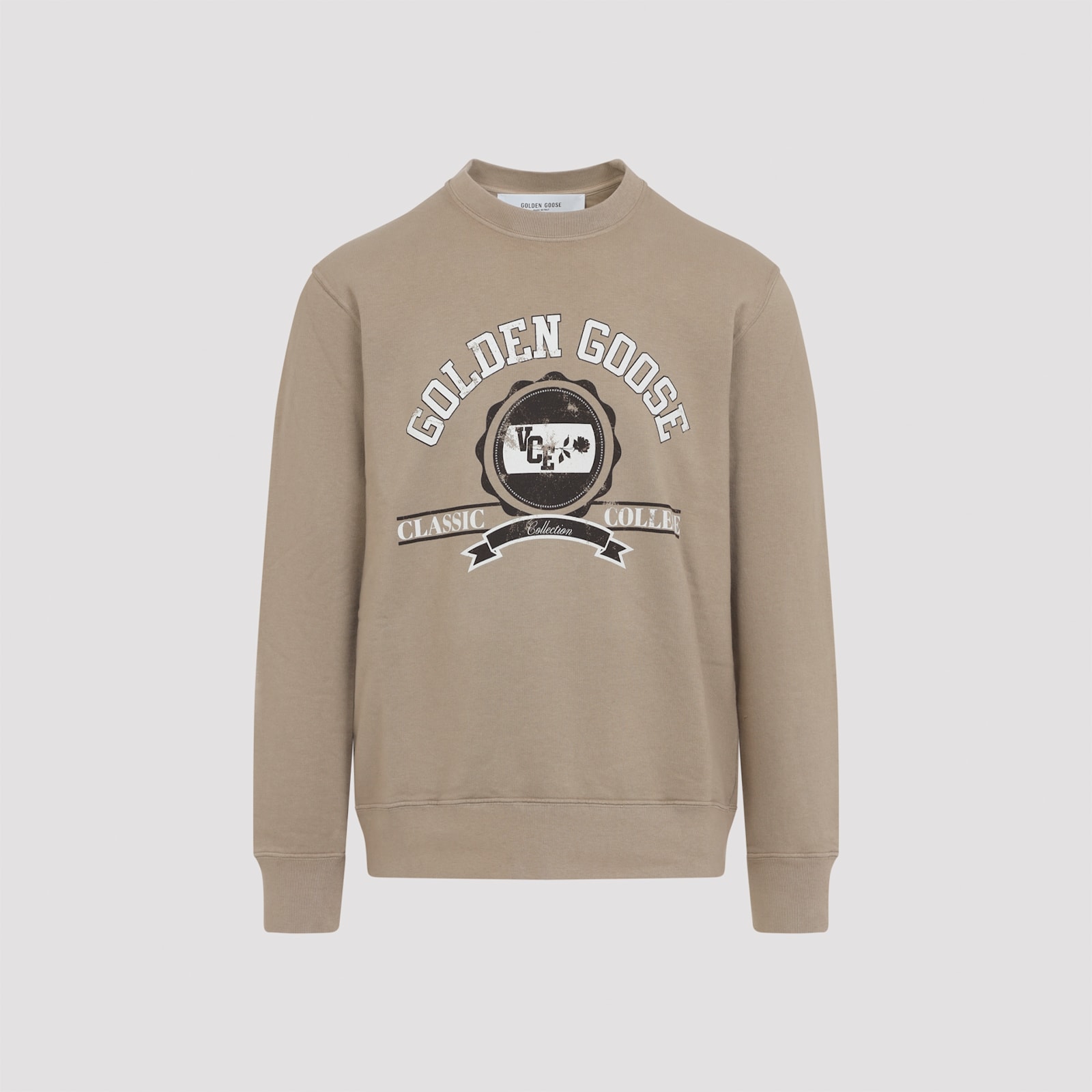 Golden Goose College Print Crewneck Cotton Sweatshirt In Neutral