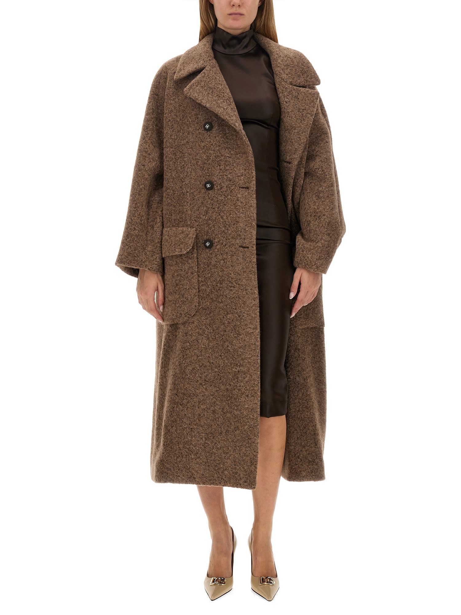 Shop Dolce & Gabbana Double-breasted Coat In Neutro