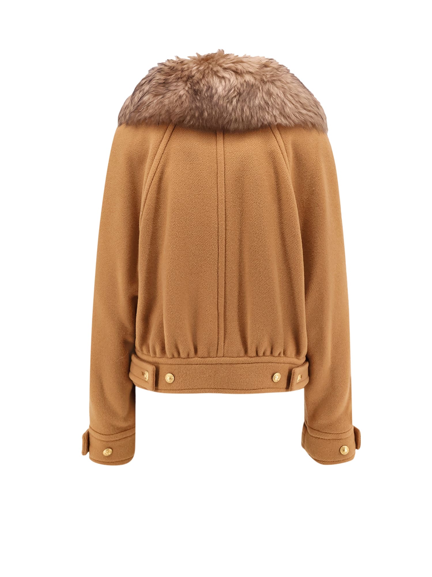 Chloé Virgin Wool Blend Jacket With Fur Collar In Brown