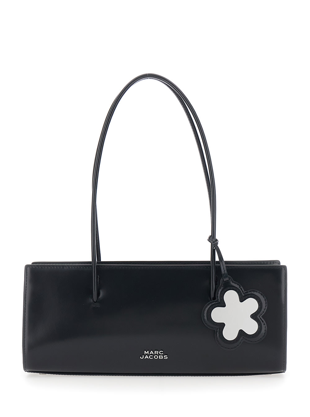 Marc Jacobs The Mirror Satchel Black Shoulder Bag With Front Logo And Flower Charm In Leather Woman