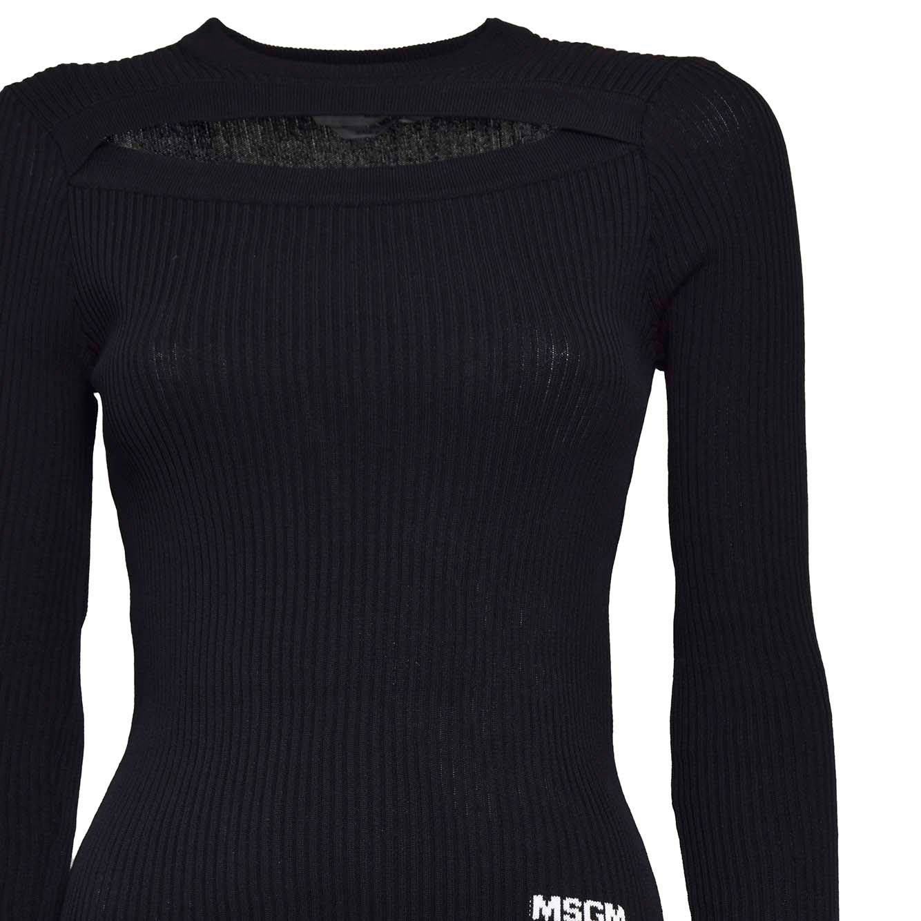 Shop Msgm Cut-out Ribbed-knit Crewneck Jumper In Nero