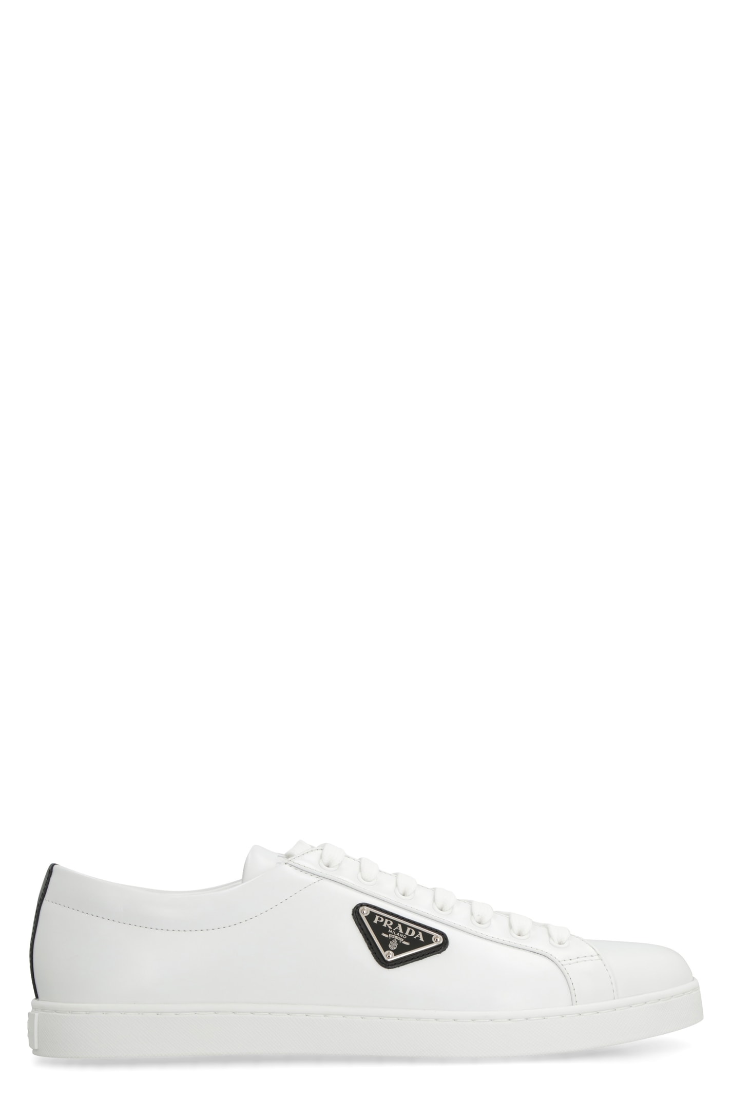 Shop Prada Leather Low-top Sneakers In White