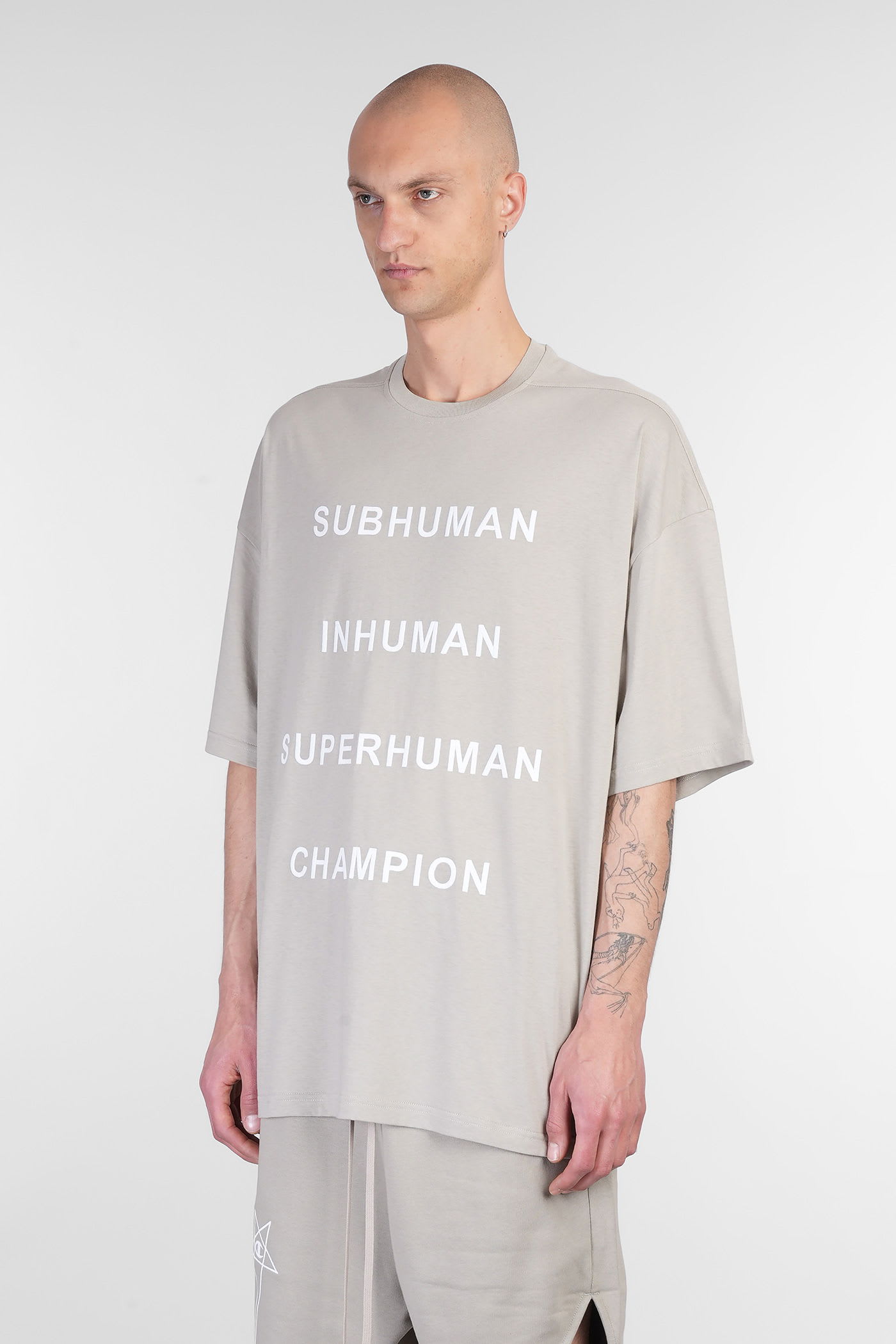 Rick Owens X Champion Text Printed Crewneck T-shirt In Neutral