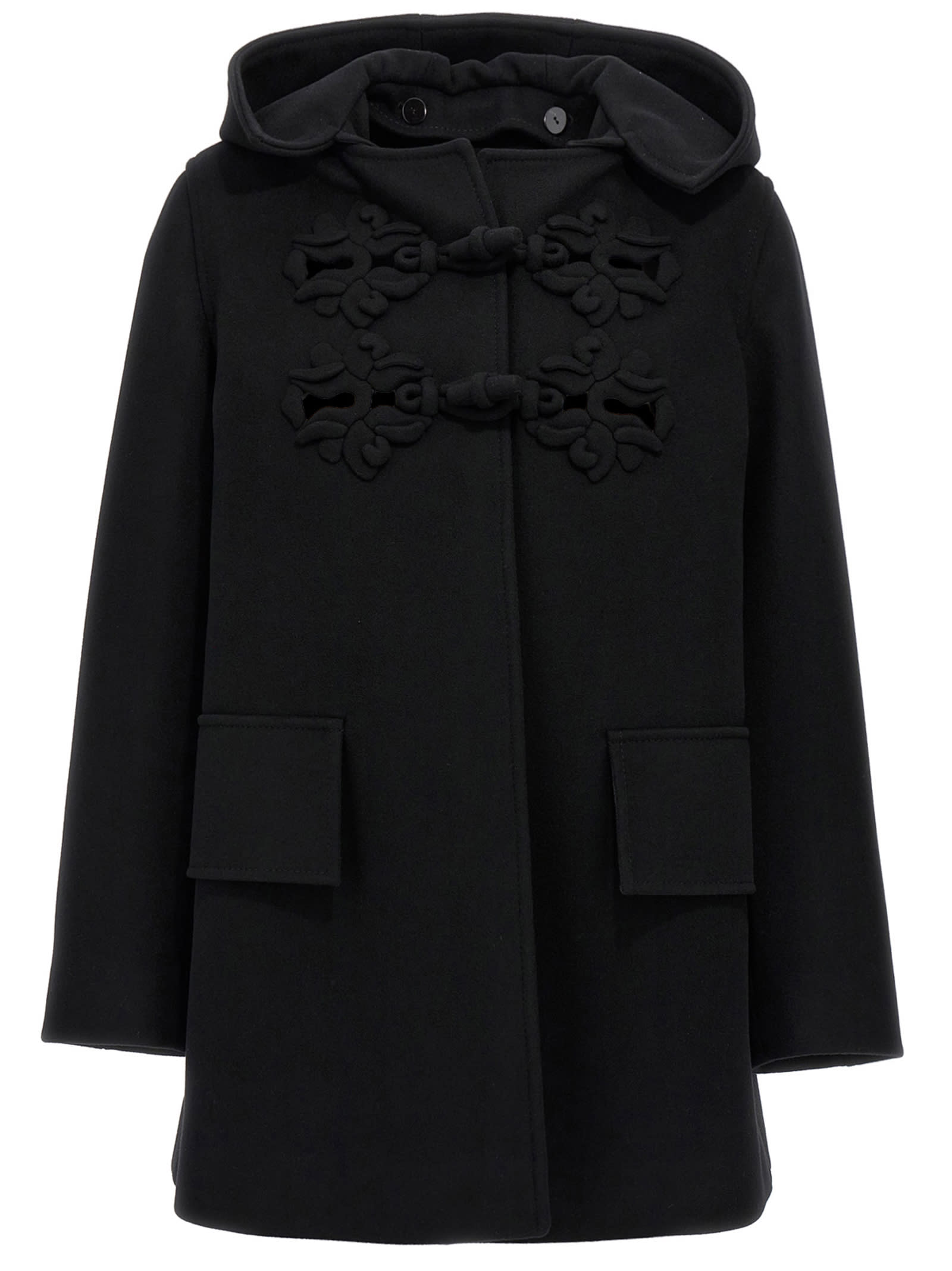 Valentino Embroidered Caban In Compact Coat In Black