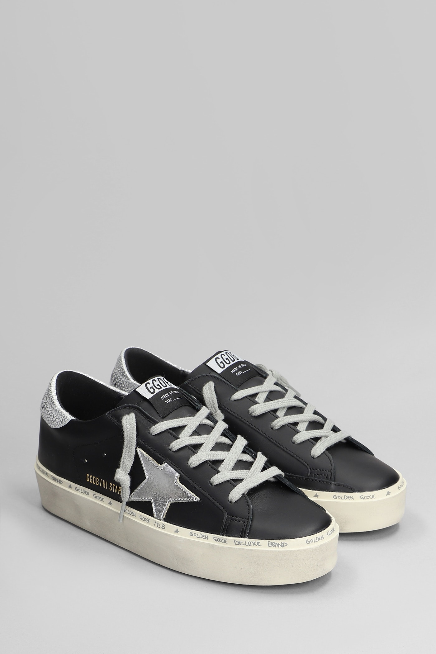 Shop Golden Goose Hi Star Sneakers In Black Leather