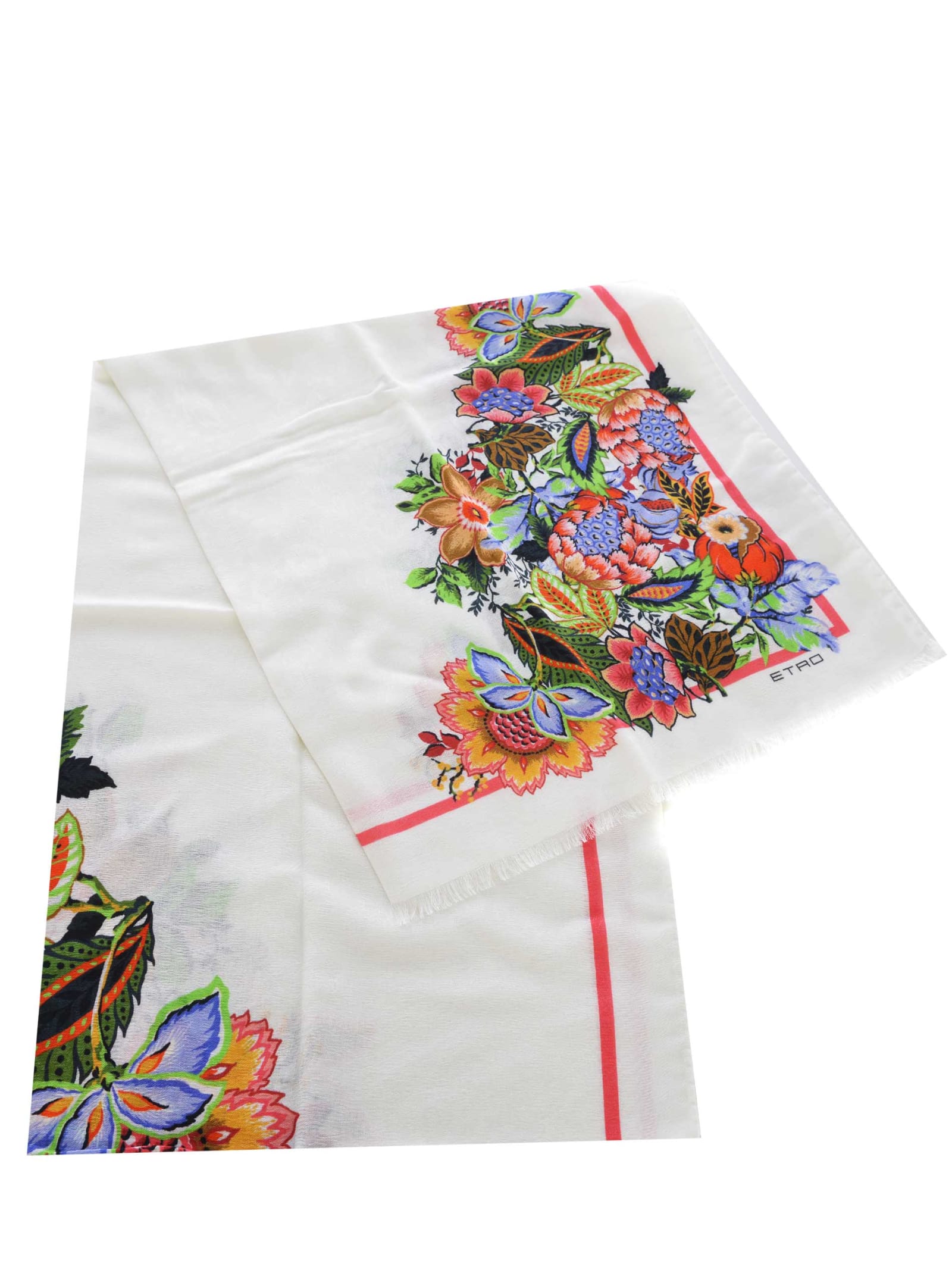 Shop Etro Scarf  Bouquet Made Of Cotton And Modal In Bianco