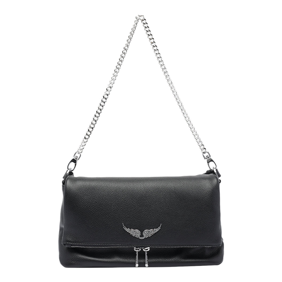 Zadig & Voltaire Wings-logo Chain-strap Shoulder Bag In Black