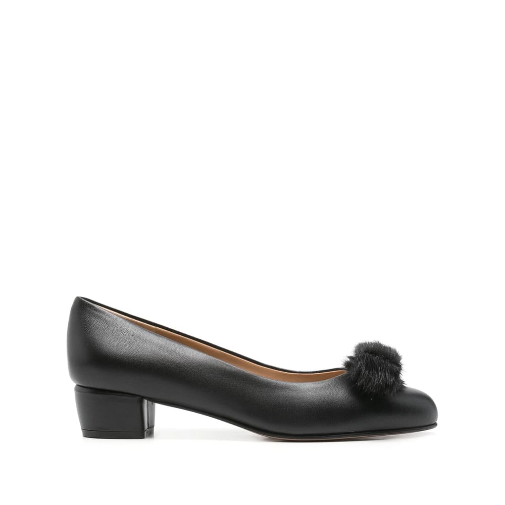 Ferragamo 30mm Leather Ballet Flats In Black
