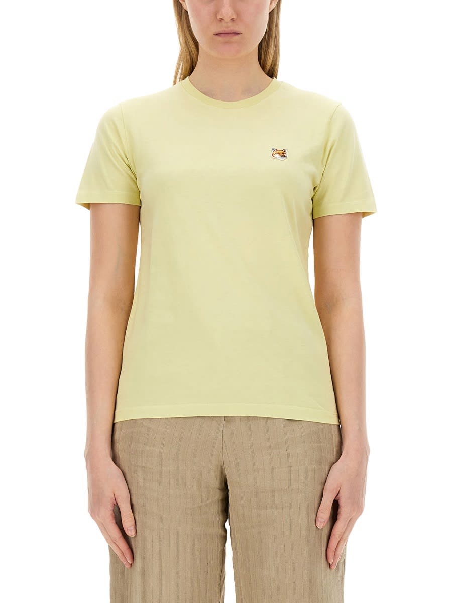Shop Maison Kitsuné T-shirt With Fox Patch In Yellow