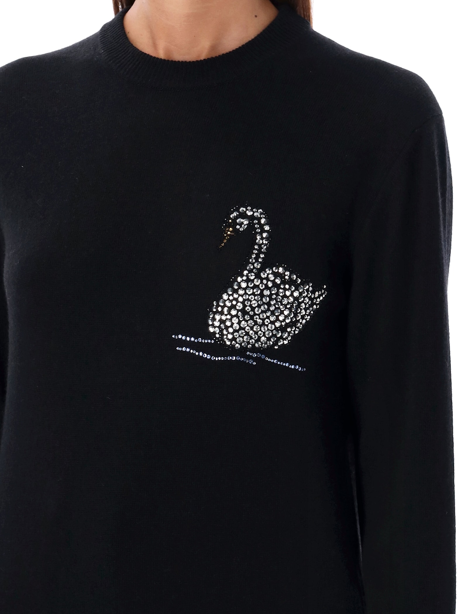 Shop Msgm Crystal Swan Sweater In Black