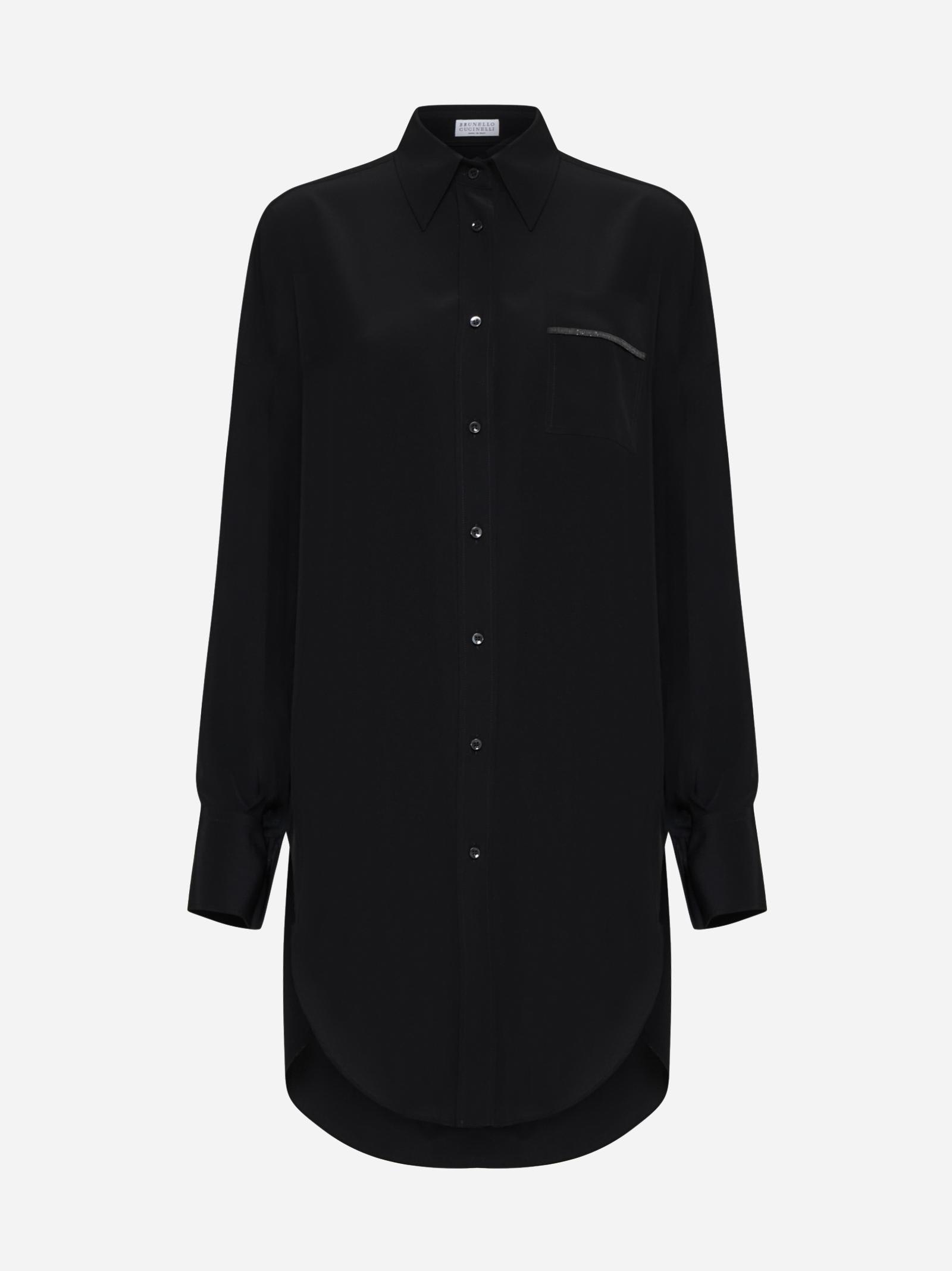 Shop Brunello Cucinelli Silk Long Shirt In Nero