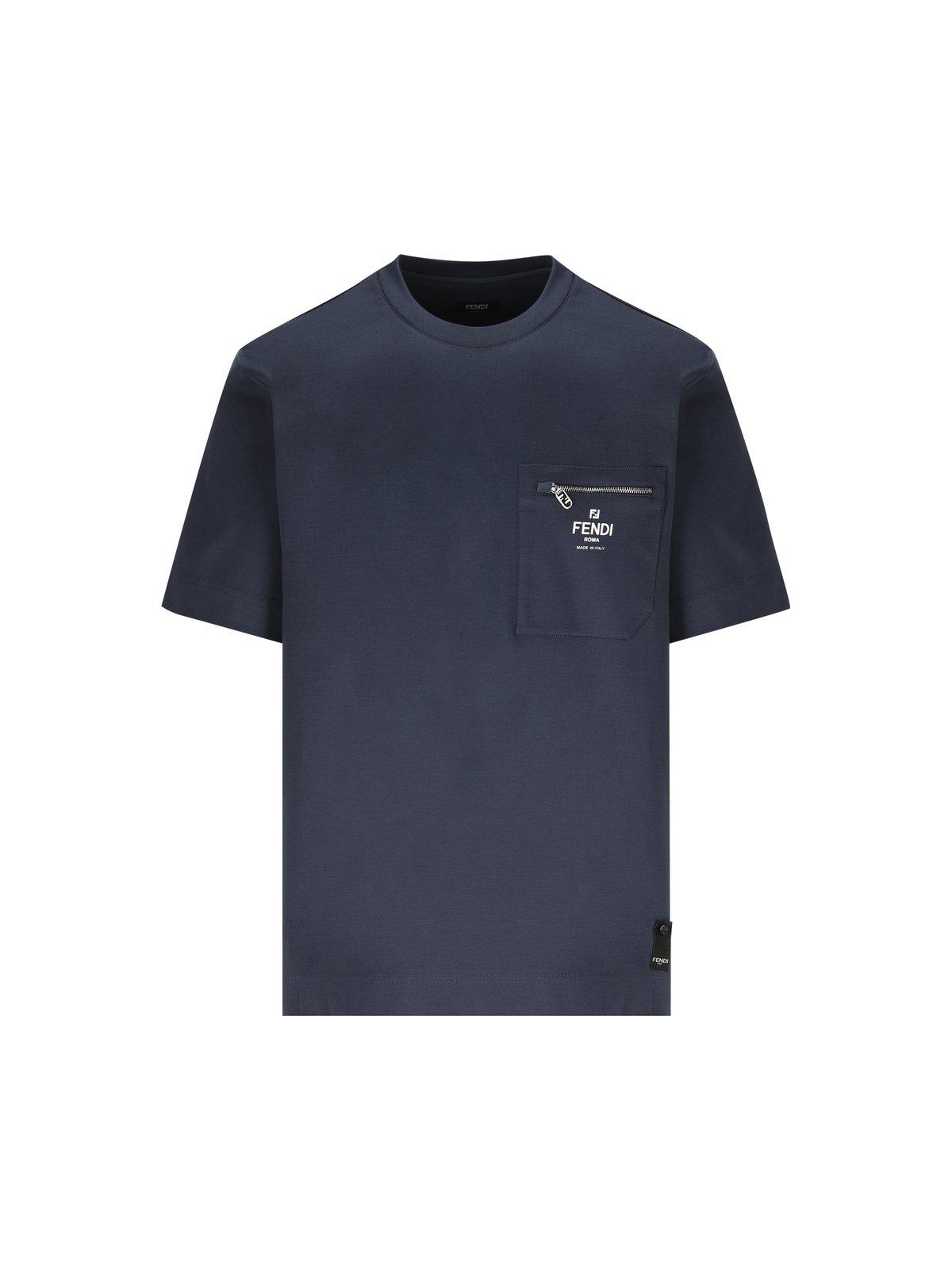 Fendi Crew-neck T-shirt With Zip Pocket In Black