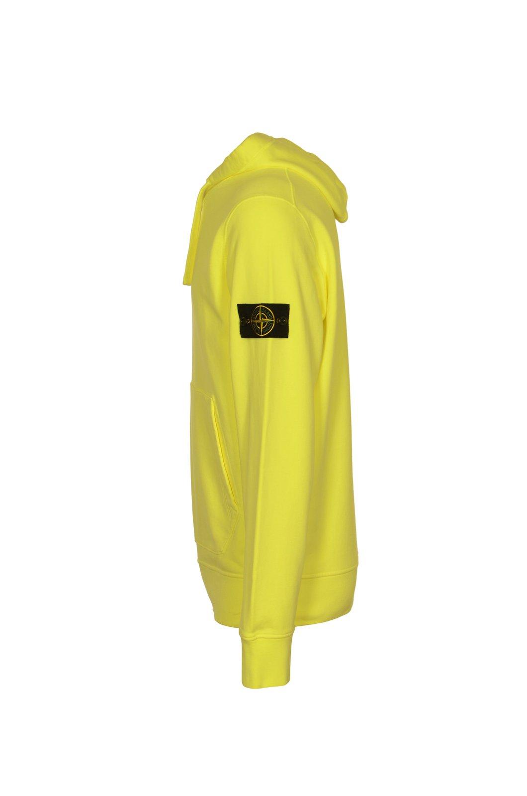 Shop Stone Island Logo Patched Plain Hoodie In Fluorescent Yellow