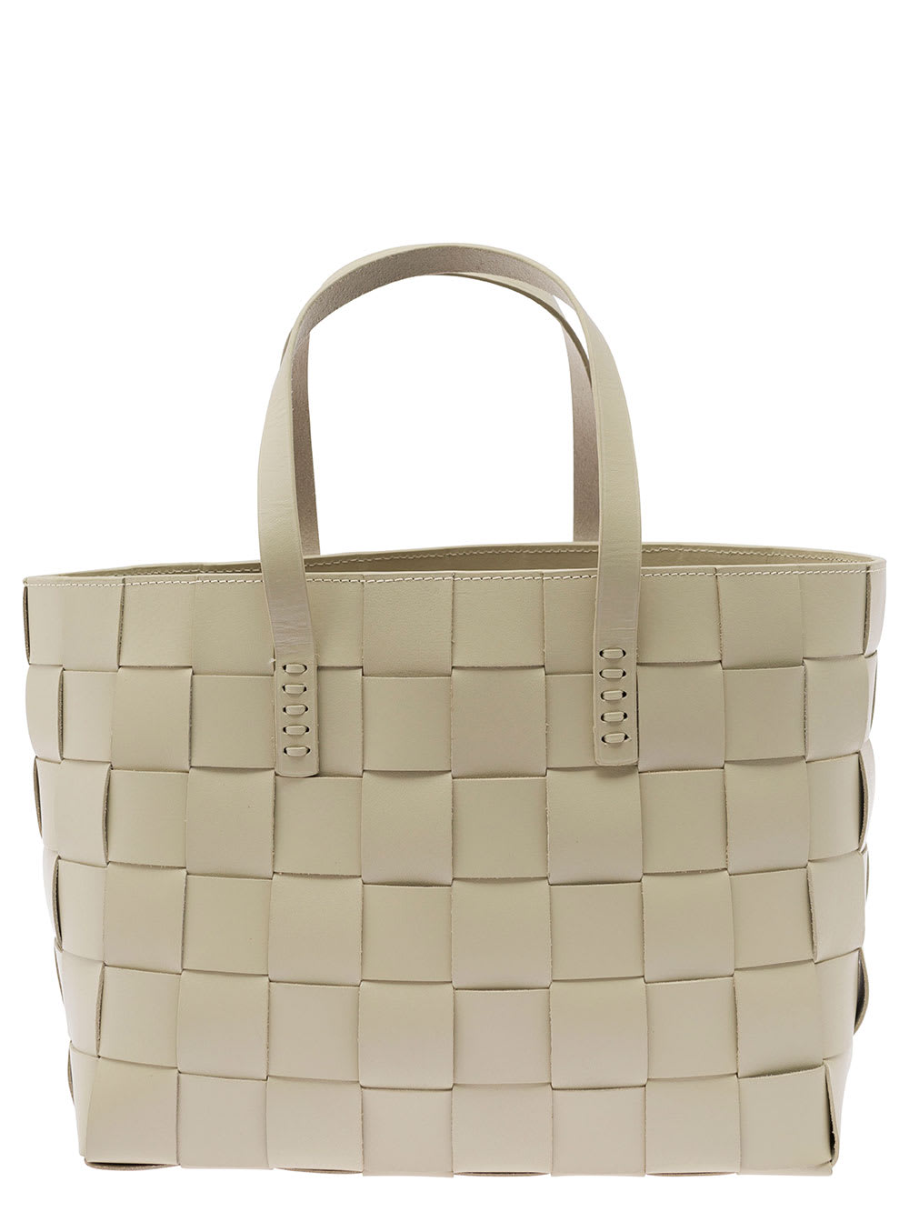 DRAGON DIFFUSION WHITE TOTE BAG WITH DOUBLE HANDLE IN WOVEN LEATHER