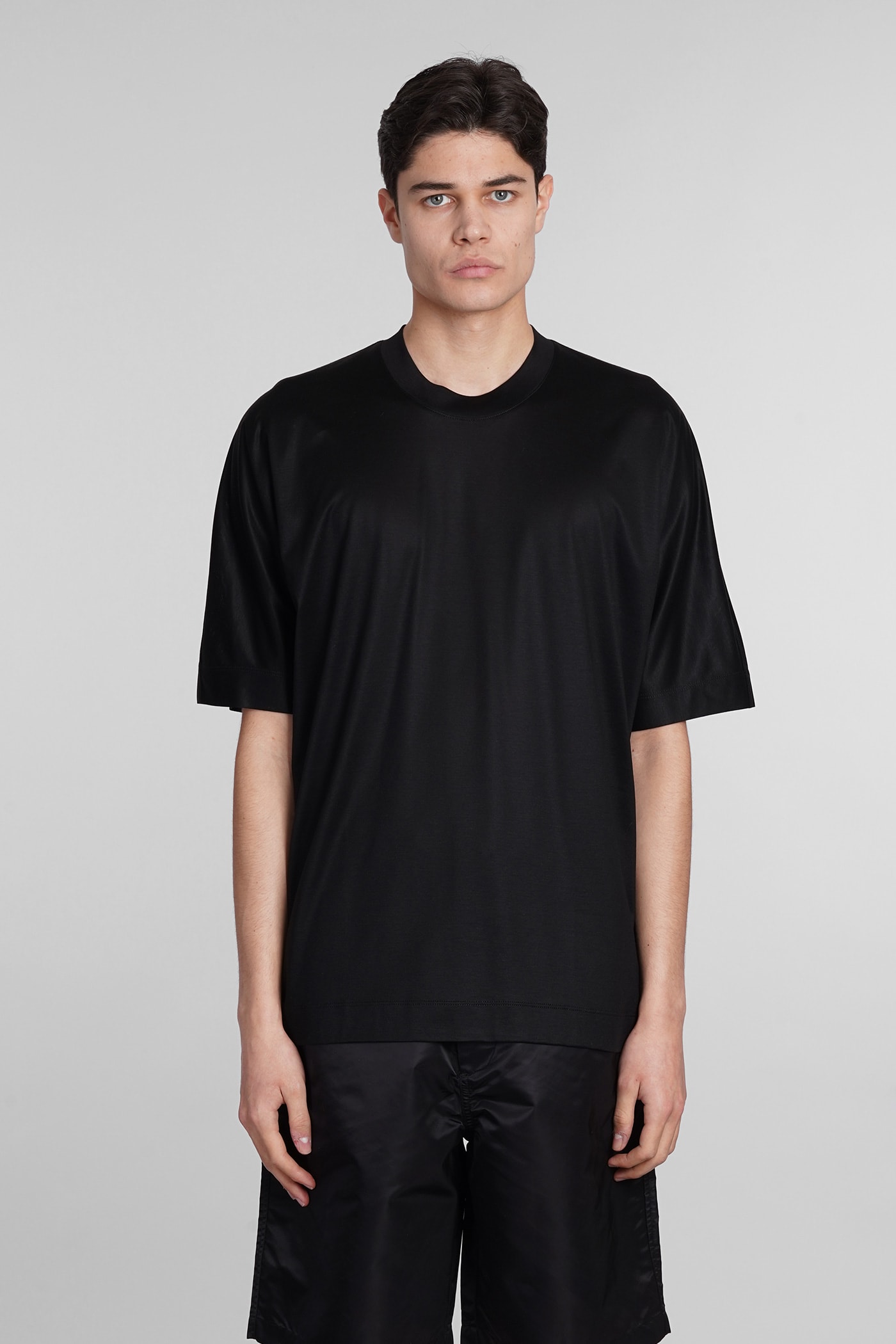 Emporio Armani T-shirt In Black Wool And Polyester