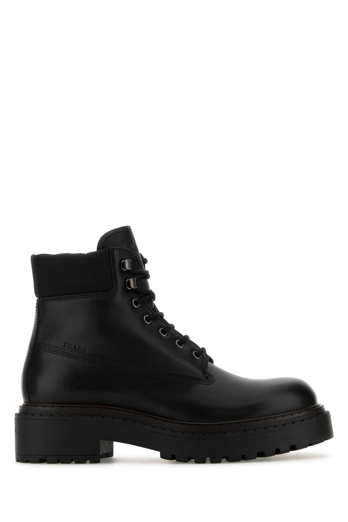 Shop Prada Black Leather Ankle Boots In Nero