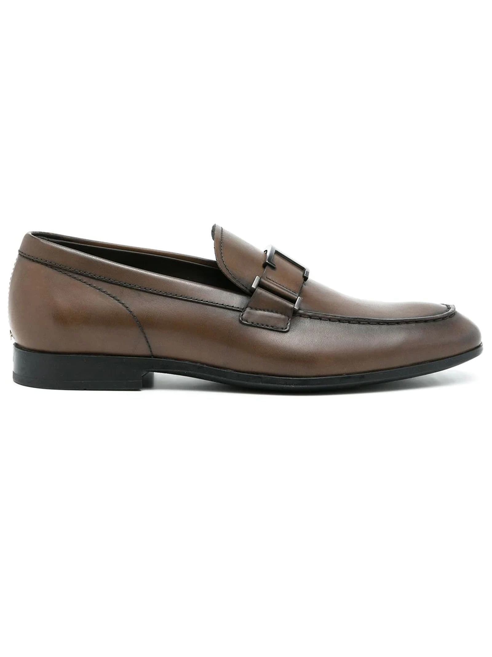 Shop Tod's Loafers In Brown Antique-effect Leather In Multicolor