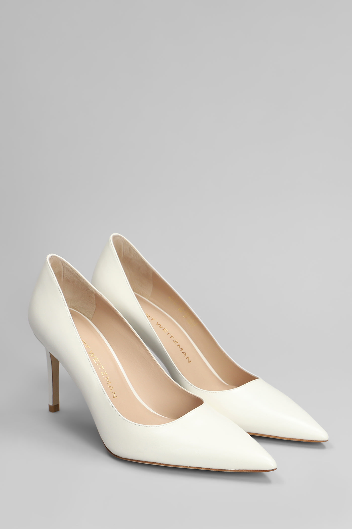 Stuart Weitzman 75mm Stuart Power Pointed-toe Leather Pumps In White