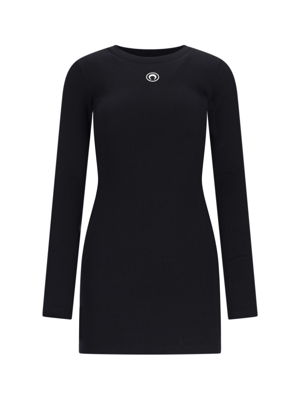 Marine Serre Fitted Black Mini Dress With Long Sleeves And Round Neckline In Black