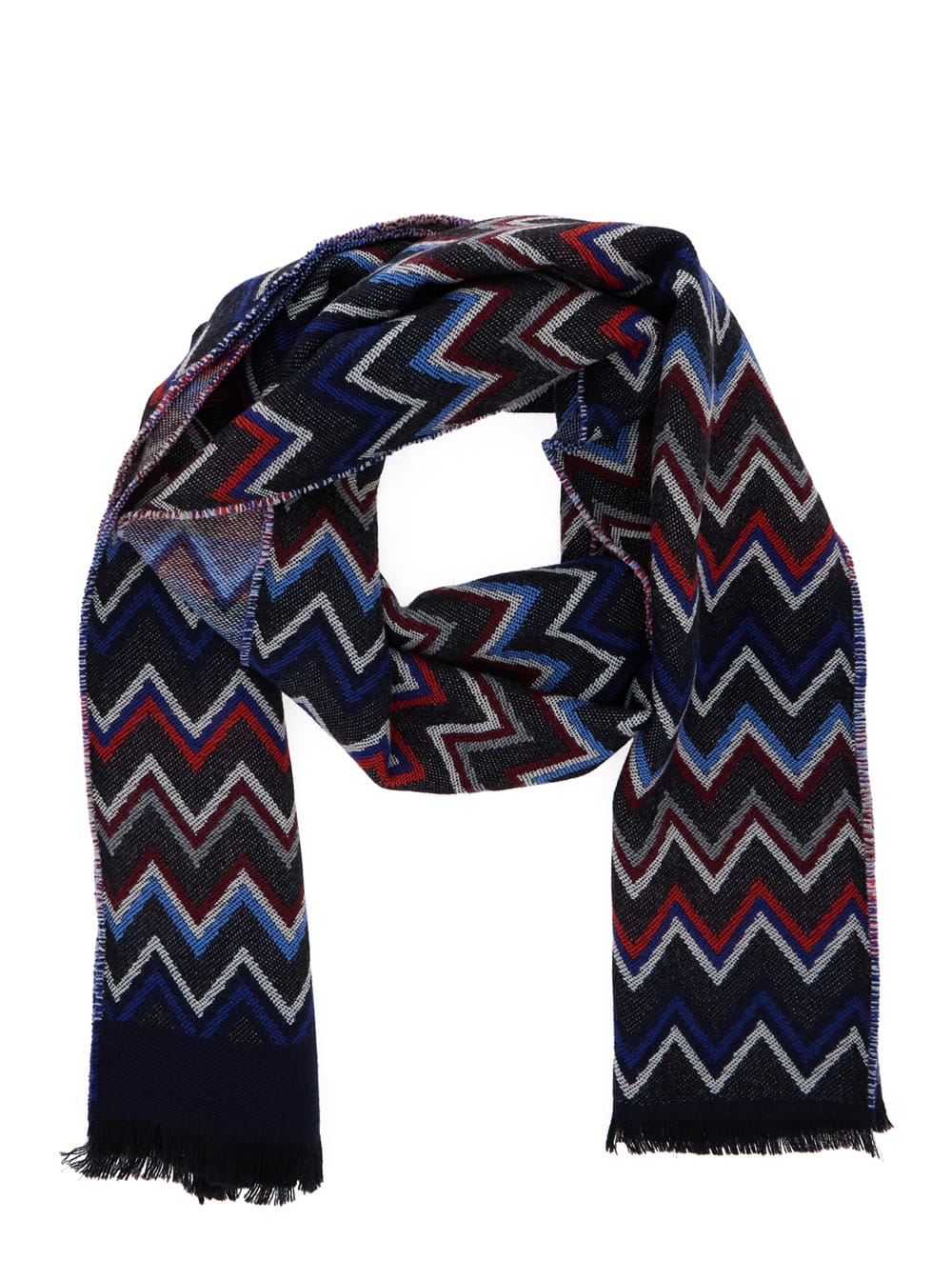 Missoni Multicolor Scarf With Zigzag Motif And Fringed Hem In Wool Man In Black