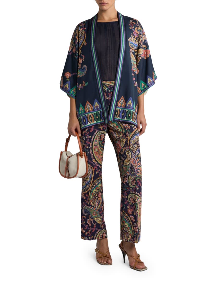 Etro Womens Bootcut Trousers Paisley Pattern In Blue