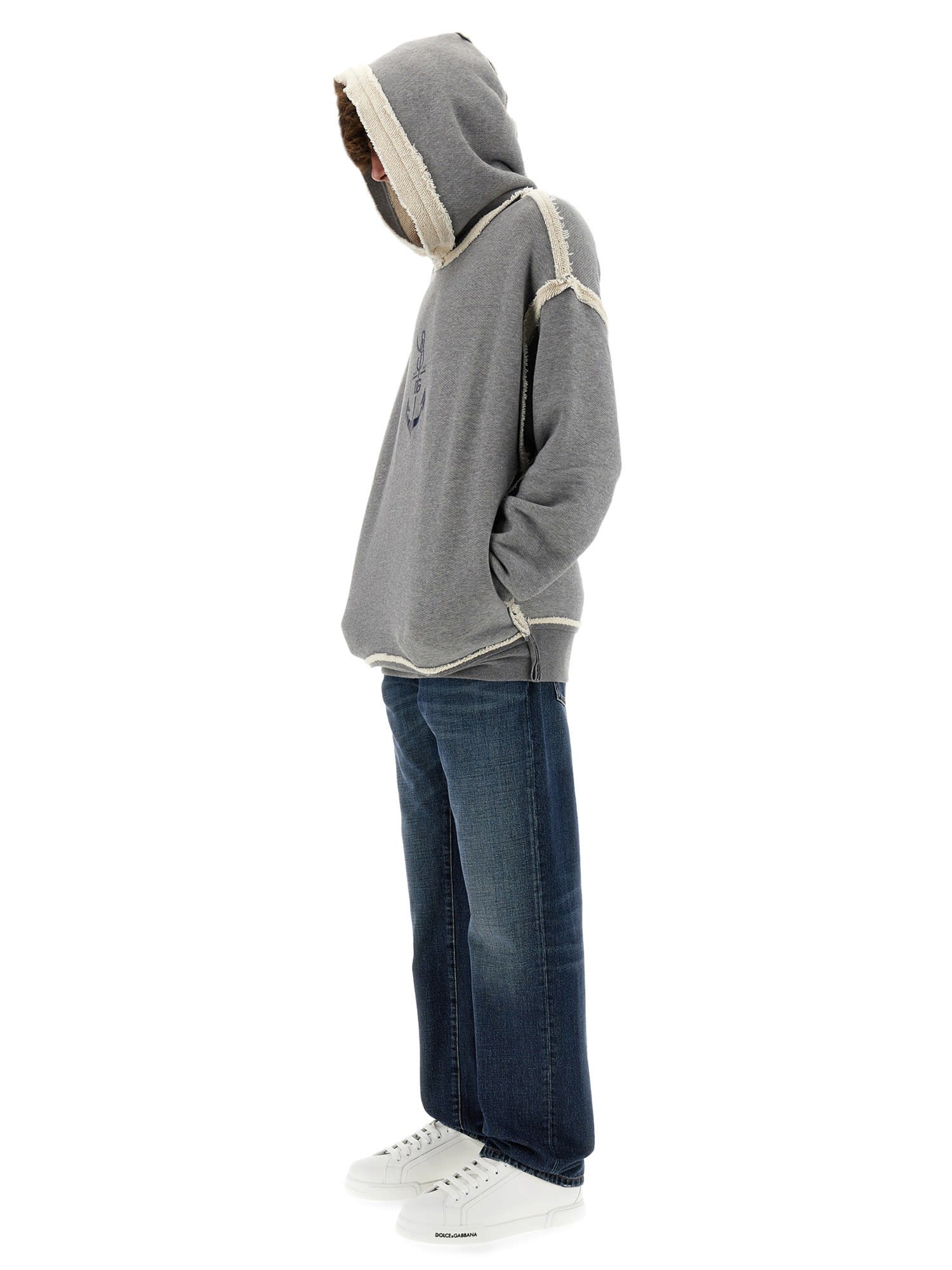 Dolce & Gabbana Logo-print Contrasting-trim Hoodie In Grey