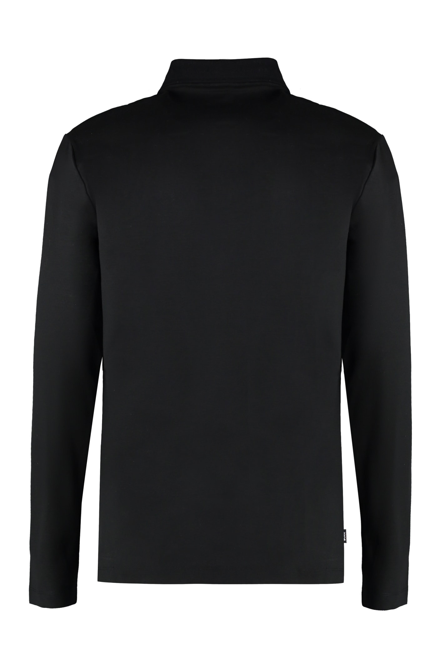 Shop Hugo Boss Long Sleeve Cotton Polo Shirt In Black