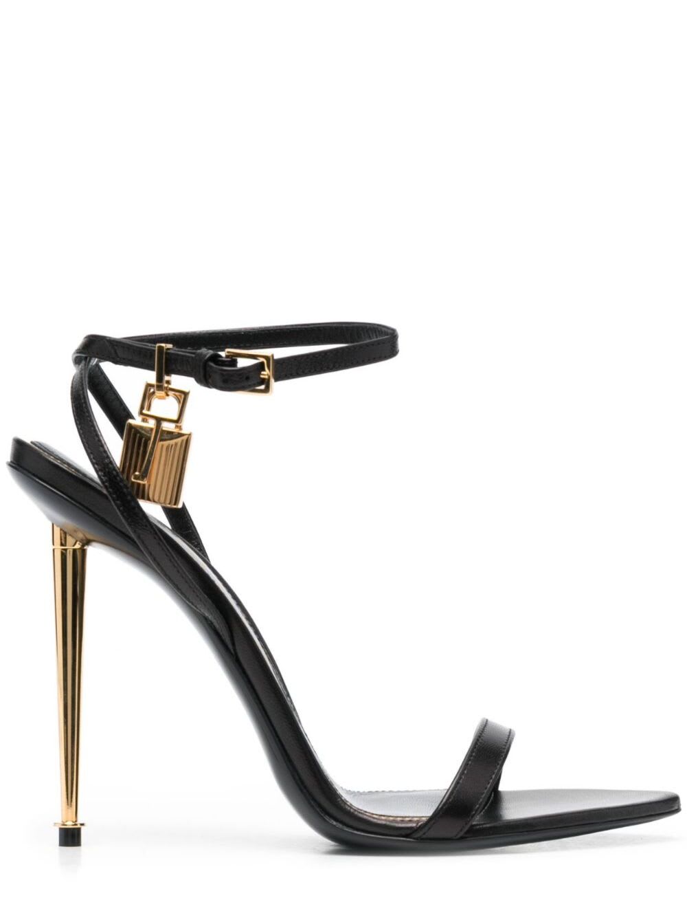 TOM FORD BLACK SANDALS WITH METAL HEEL AND PADLOCK IN LEATHER WOMAN
