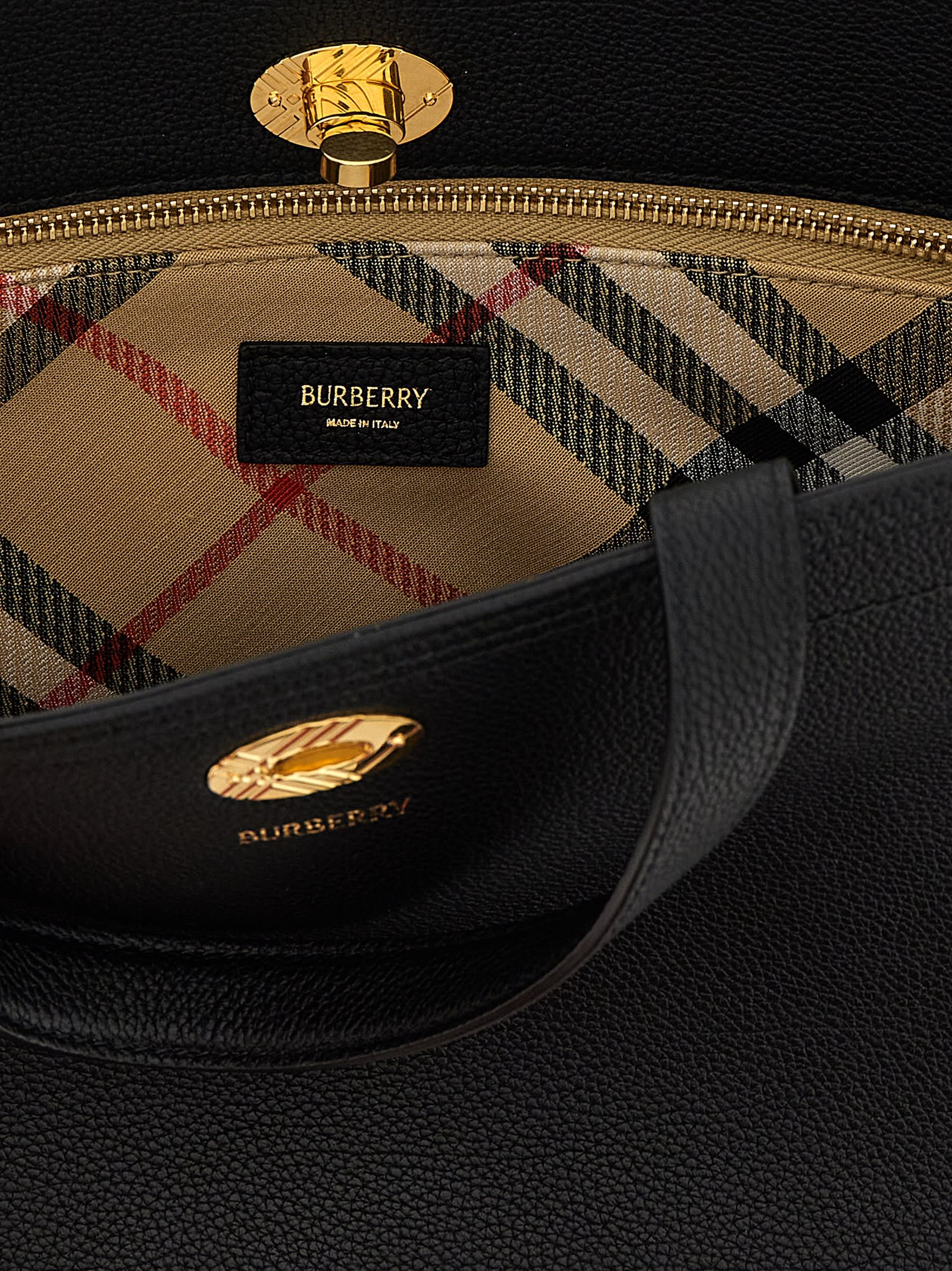 Burberry Mini Cotswold Grained Leather Top Handle Bag In Black