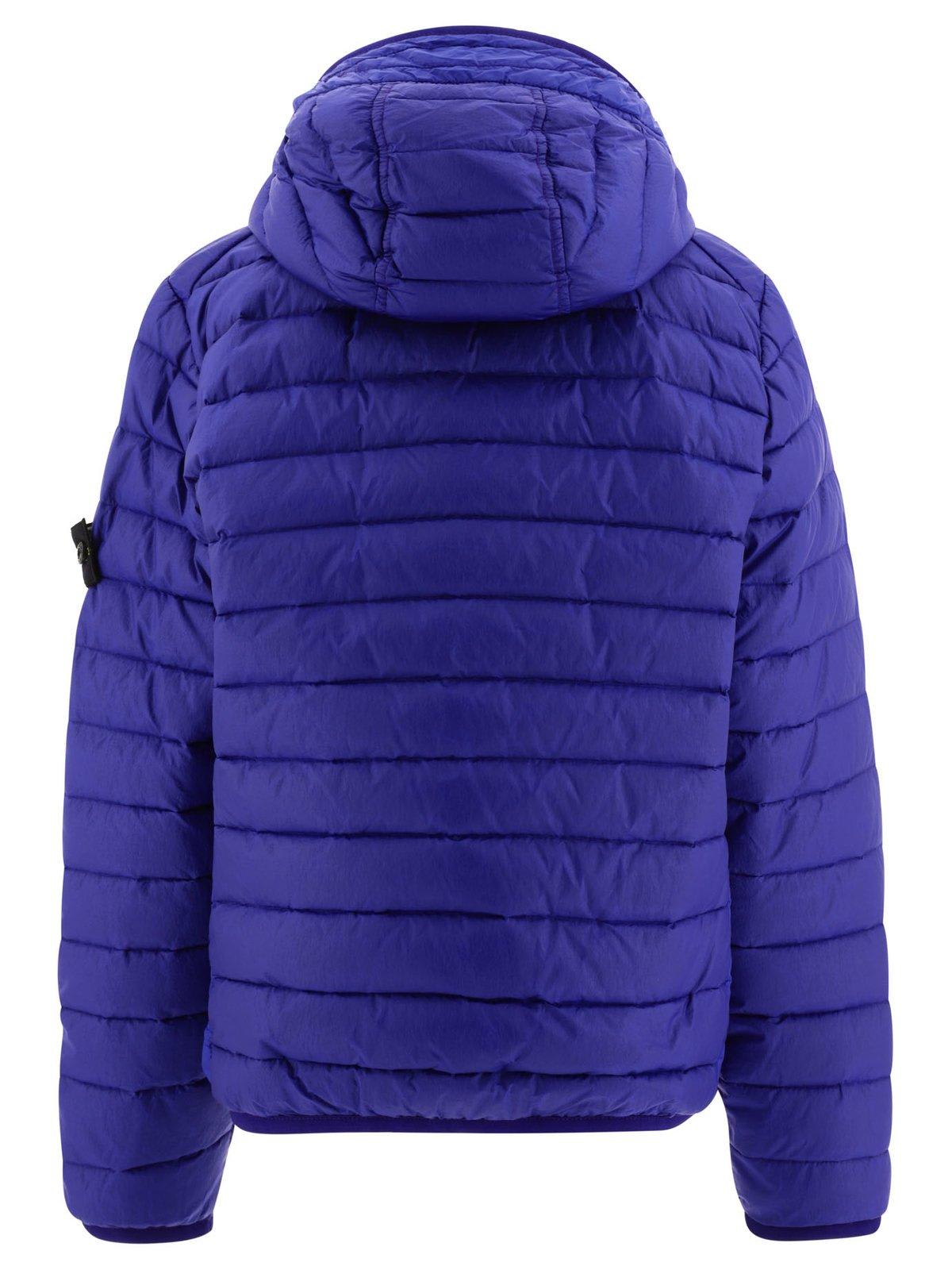 Shop Stone Island Compass-motif Zipped Padded Jacket In Blue