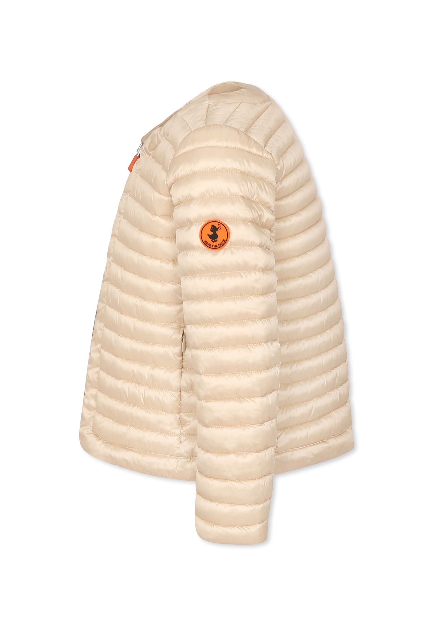 Save The Duck Beige Down Jacket For Girl With Logo In Beige