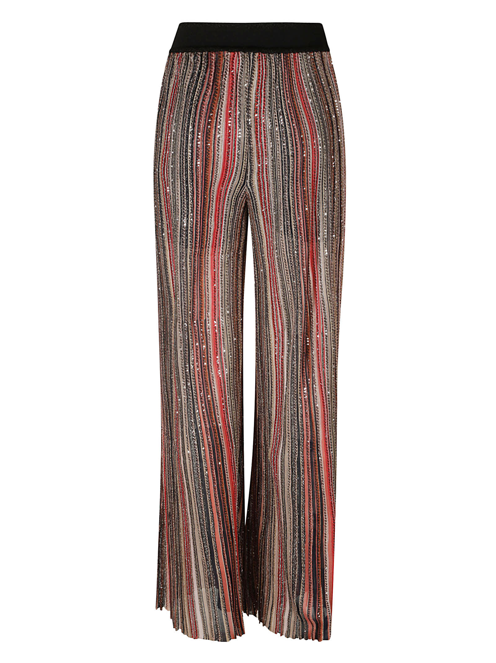 Shop Missoni Embellished Stripe Trousers In Mult.blk/rust/bei