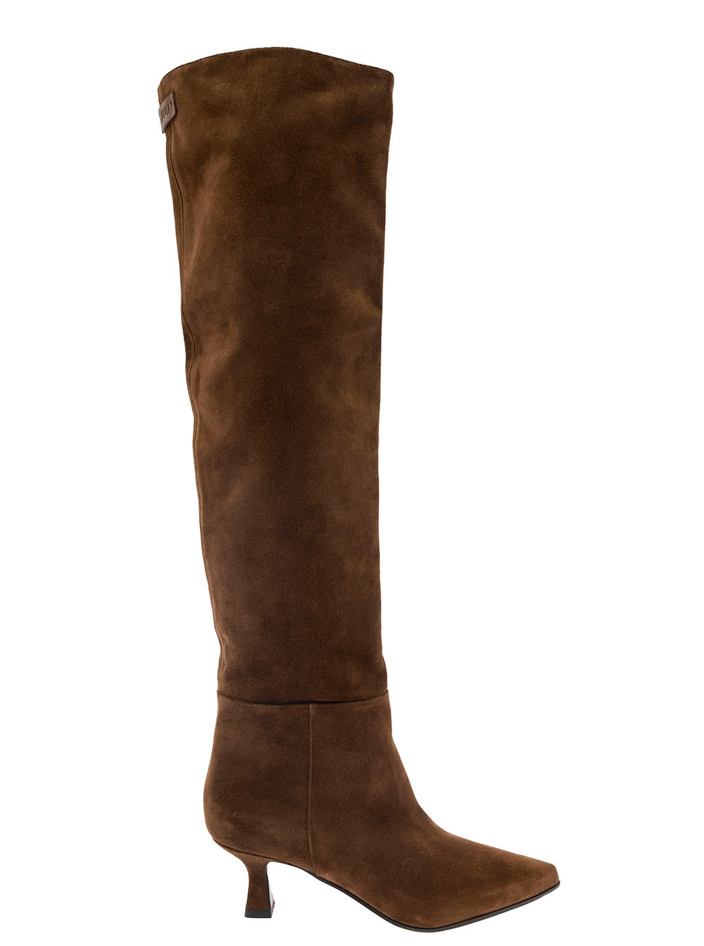 bea Brown Pointed High-boots With Logo Patch In Suede Woman