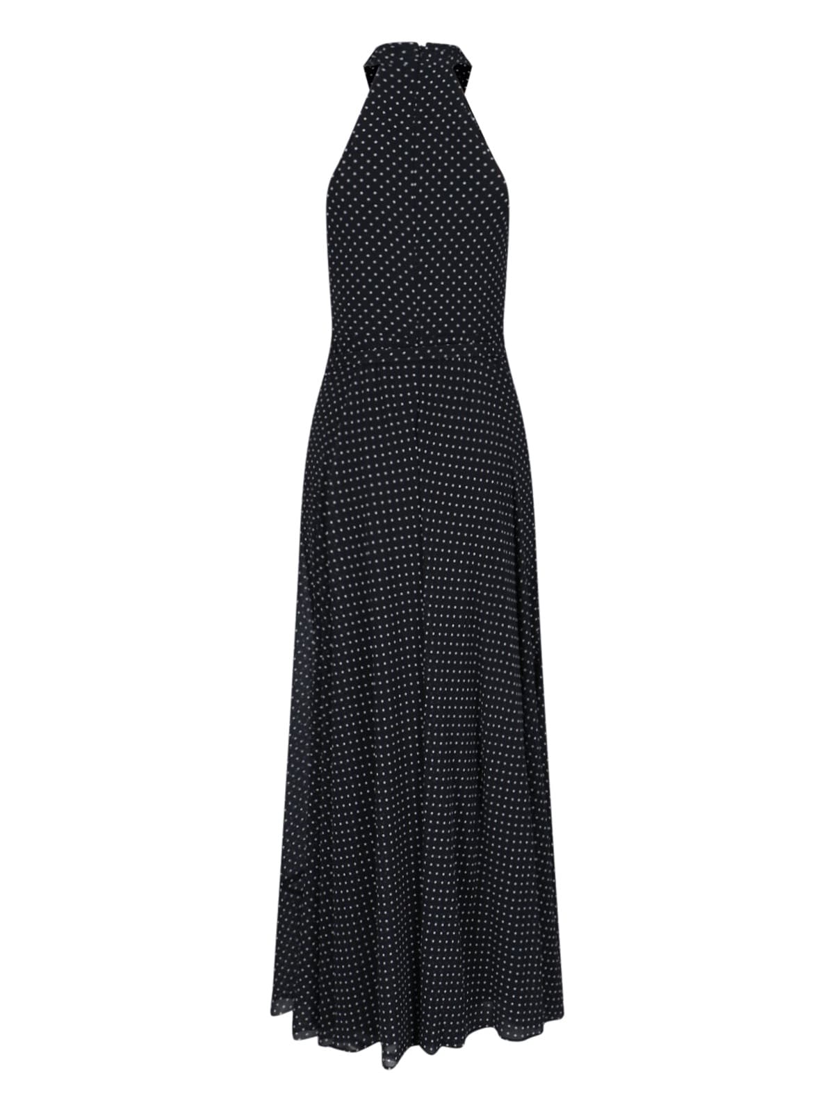 Polo Ralph Lauren Halter Neck Belted Waist Sleeveless Maxi Dress In Black/cream